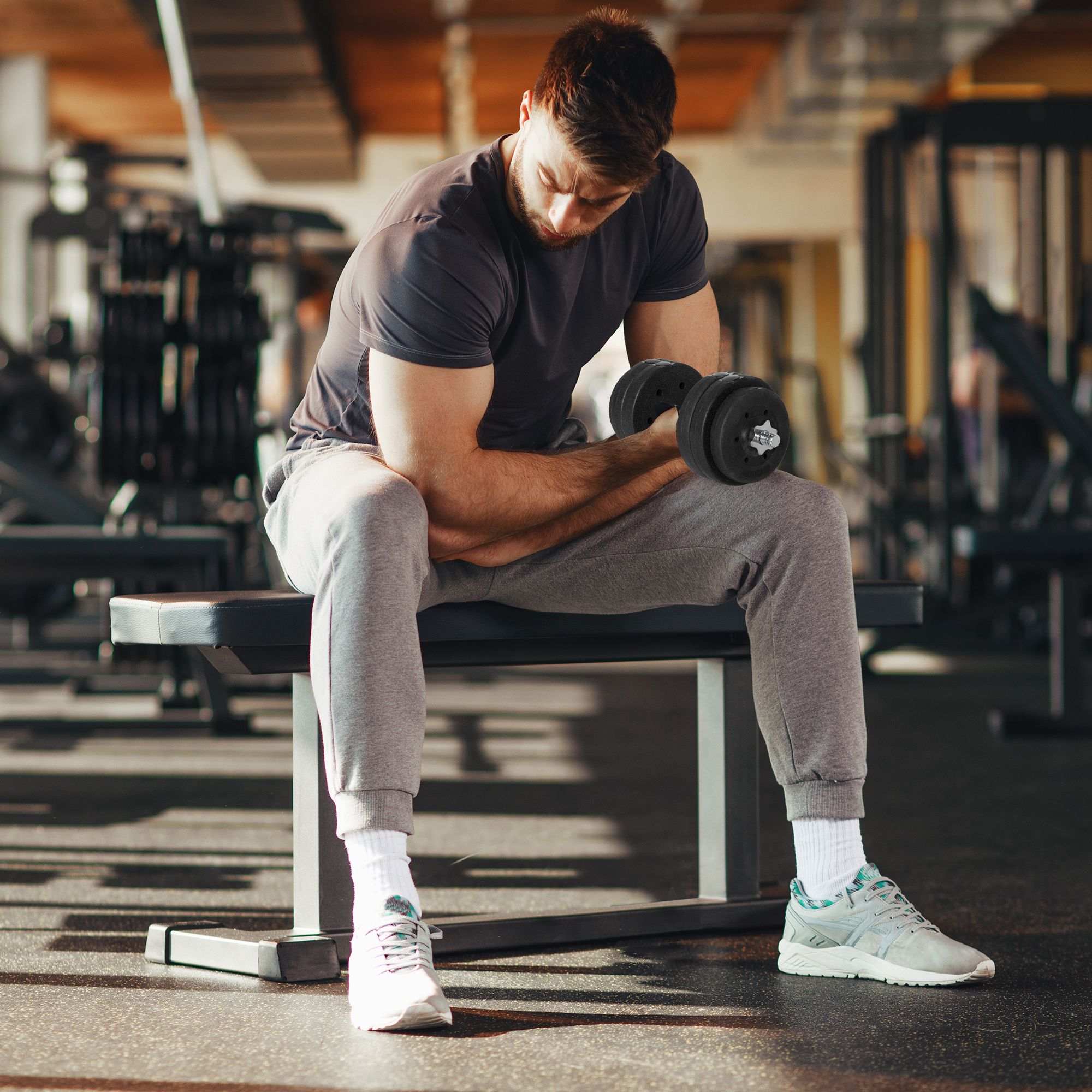 Kurzhantel Set 30KG Hantelset mit Hantelscheiben für Zuhause Büro Fitnessstudio Stahl Kunstleder Schwarz Krafttraining