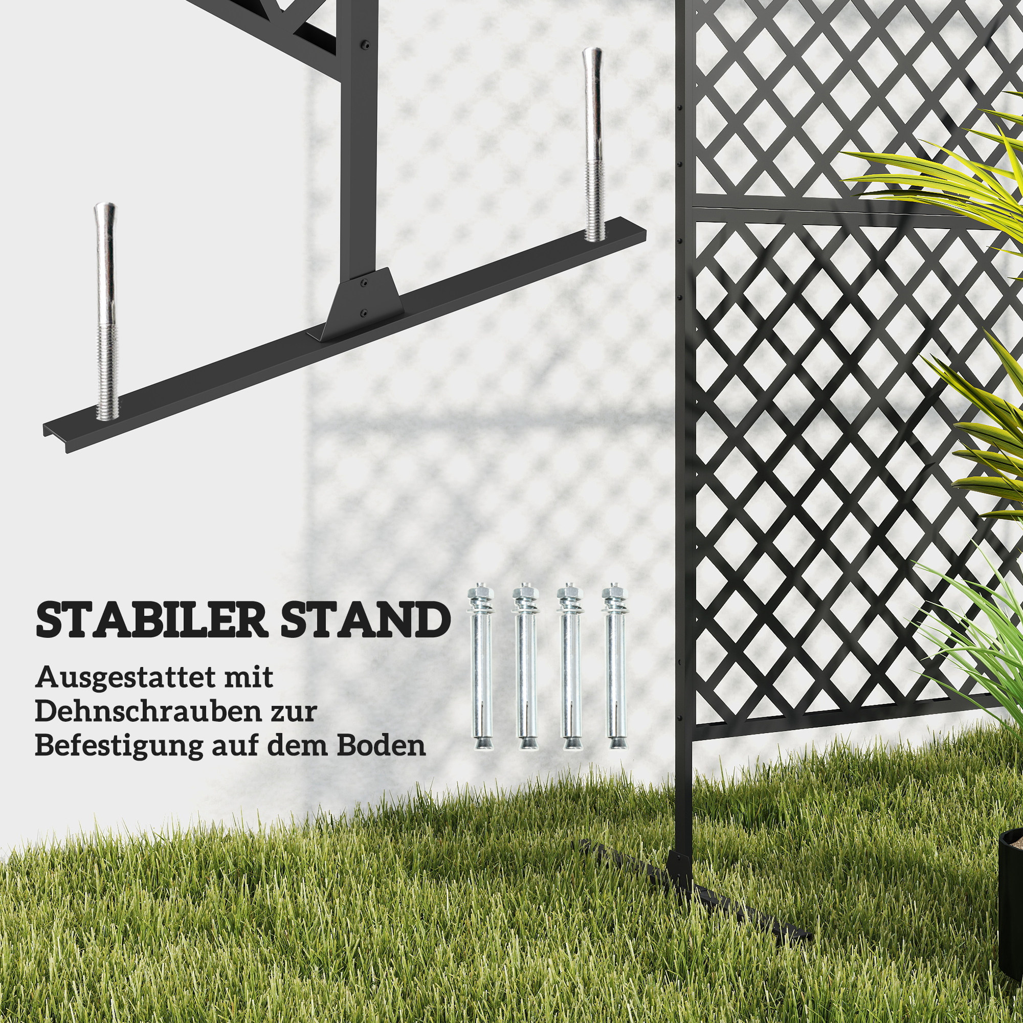 Outdoor-Raumteiler, Metall-Wandschirm für Terrasse, Veranda, Garten, Freistehendes Rankengitter, Stahl, Schwarz