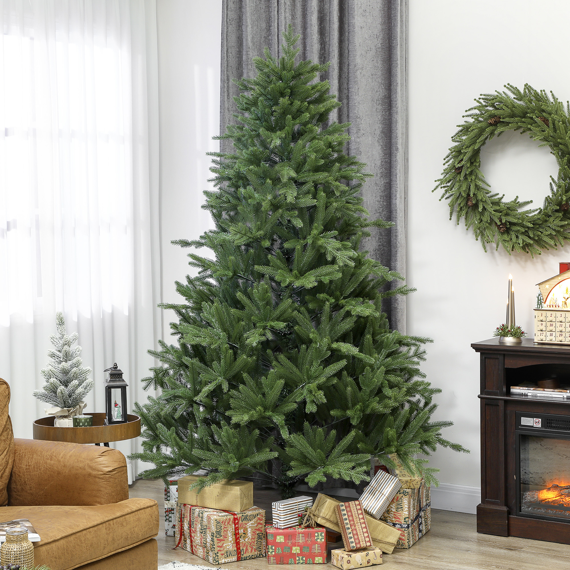 Künstlicher Weihnachtsbaum, realistisches Aussehen, klappbare Zweige, Holzsockel