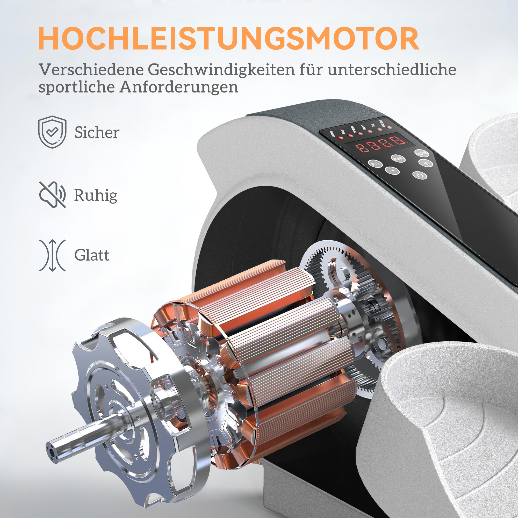 Sitzpedaltrainer, Mini-Ellipsen-Trainer mit LCD-Monitor, Fernbedienung, 10 einstellbare Geschwindigkeitsstufen, Weiß