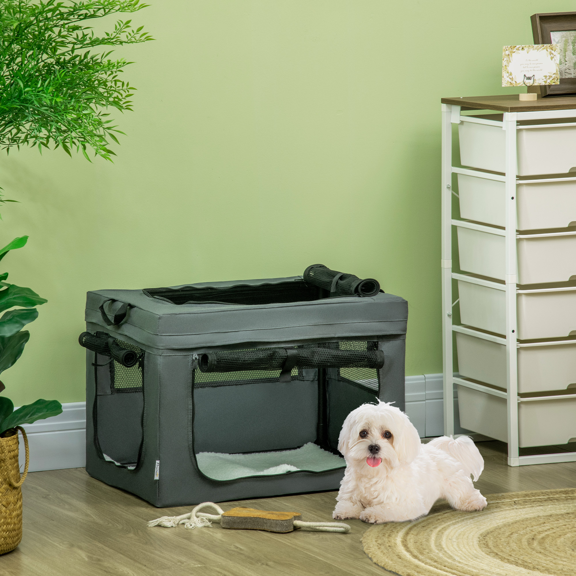 Transportbox, faltbar, 3 Eingänge, Innenkissen, für Hunde und Katzen bis 4 kg/40 cm, grau