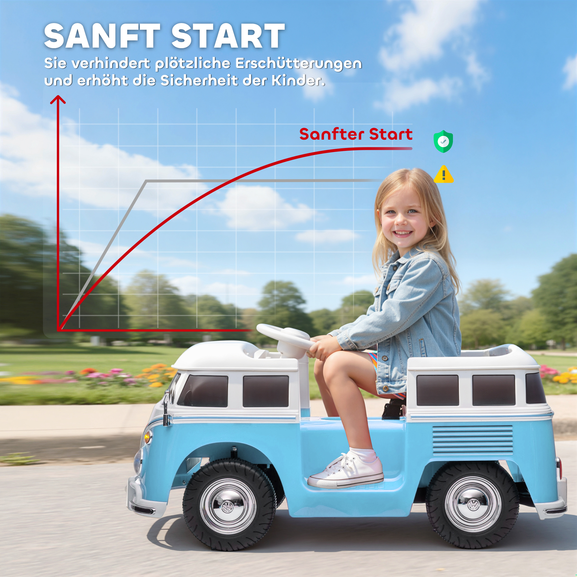 Kinderfahrzeug VW-Bus, 2 Motoren, blau