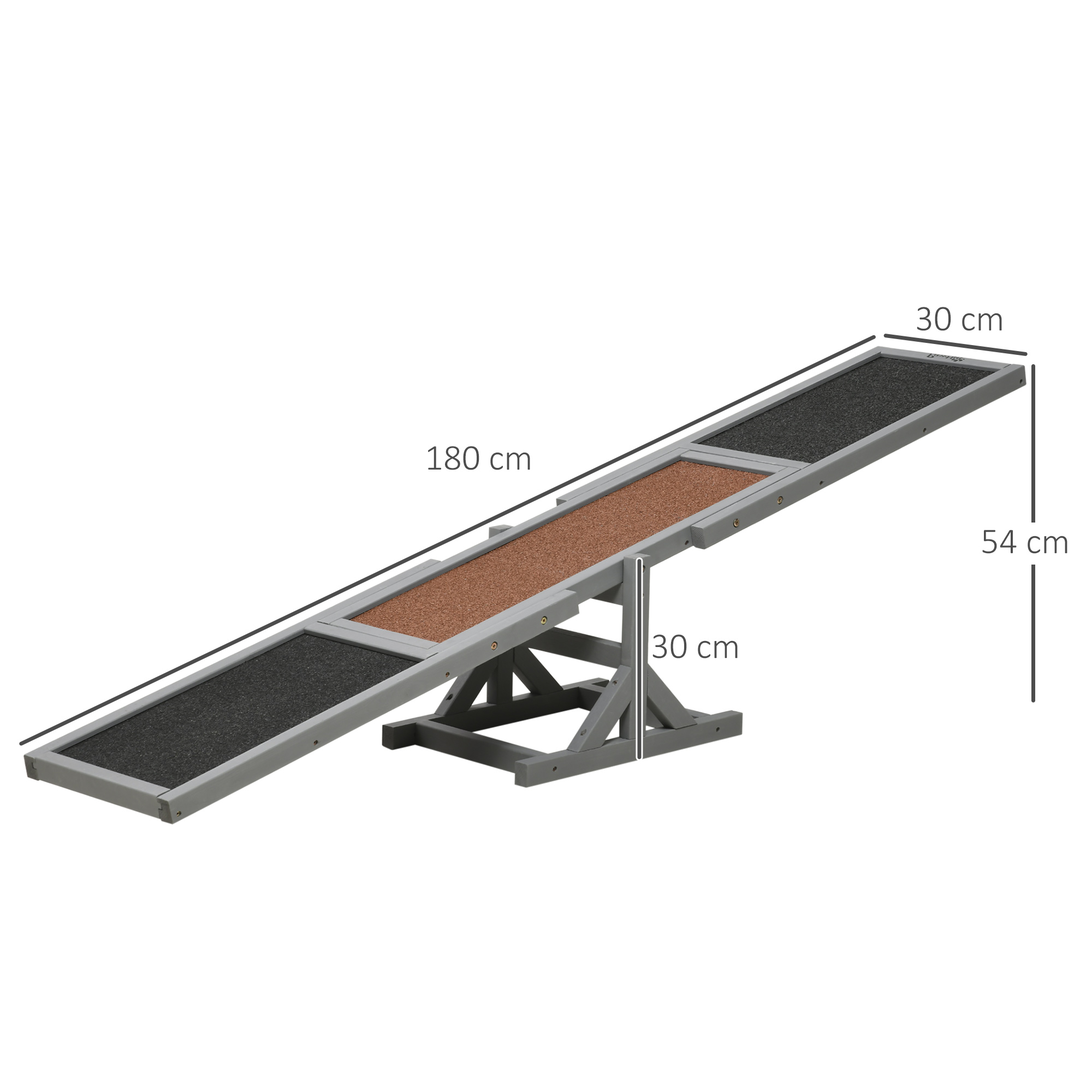 Hundewippe Aqulity-Wippe Hundesportwippe, 180 x 30 x 30 cm, Grau + Braun