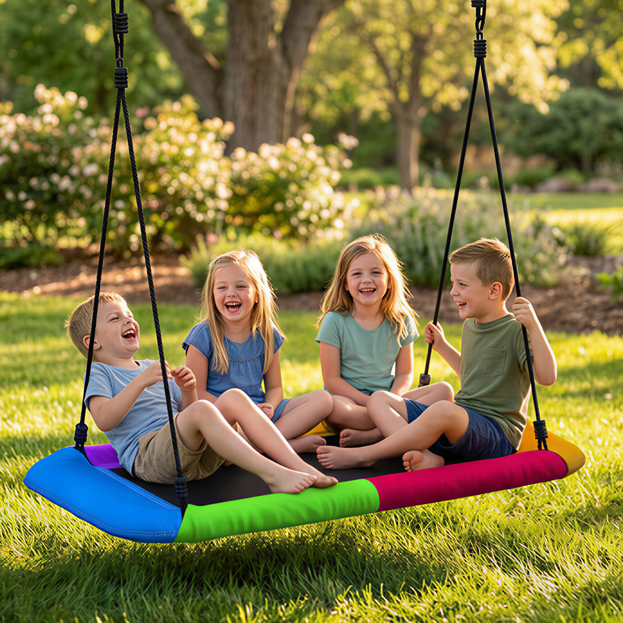 Nestschaukel höhenverstellbar Hängeschaukel bis zu 300kg mit verstellbarer Seile für 3-8 Jahre 148x77x180 cm Mehrfarbig