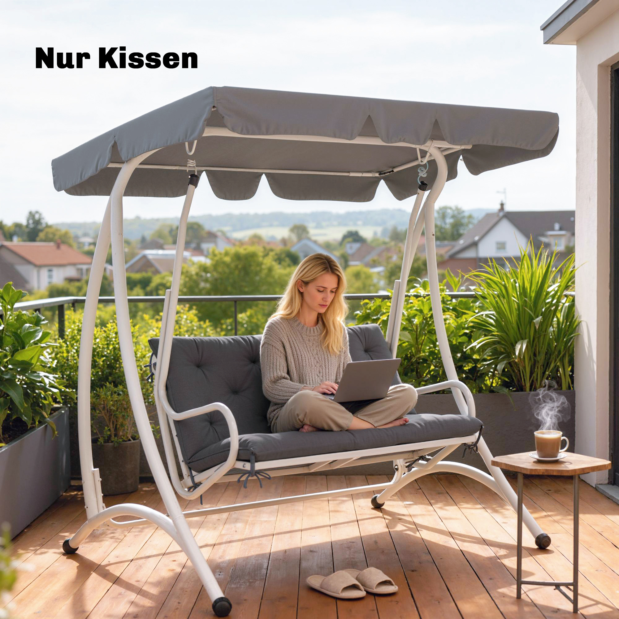 2 Sitzer Bankauflage 100 x 98 x 8 cm Sitzkissen mit Bändern Rückenkissen für Indoor/Outdoor Polster Auflage für Sitzbank Gartenbank Gartenmöbel Hollywoodschaukeln Dunkelgrau