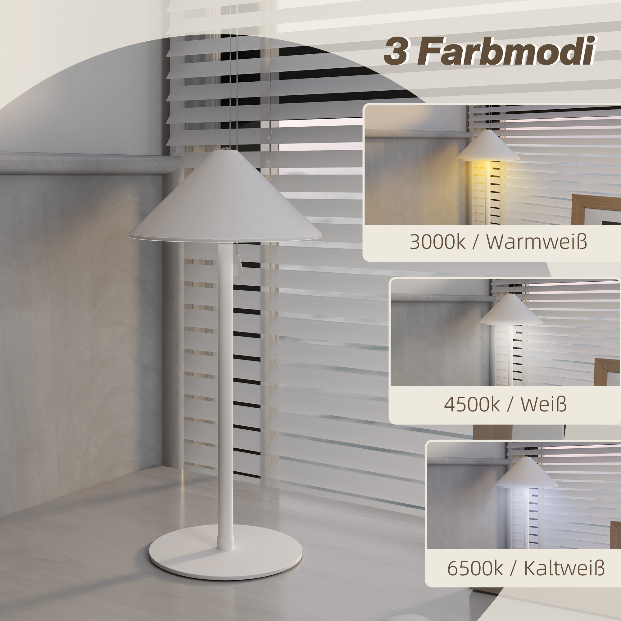 LED-Tischlampe mit USB-Kabel, Touchschalter, Metall, wiederaufladbar, Weiß