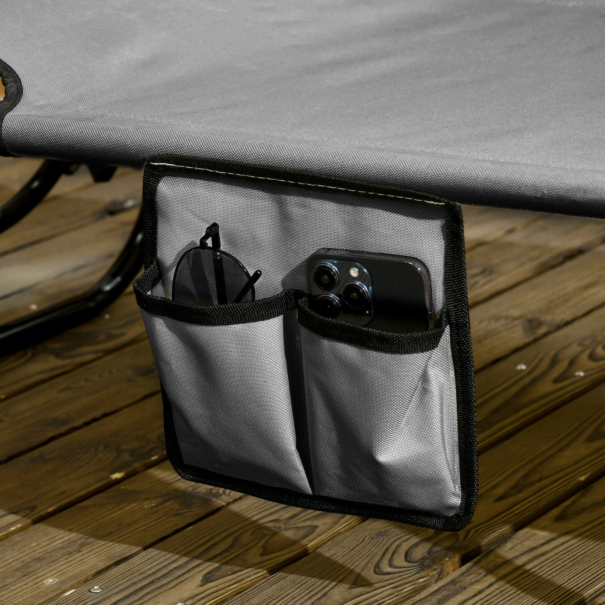 2er Set Sonnenliege klappbar Gartenliege mit Sonnendach 5-Fach höhenverstellbarer Rückenlehne Dunkelgrau