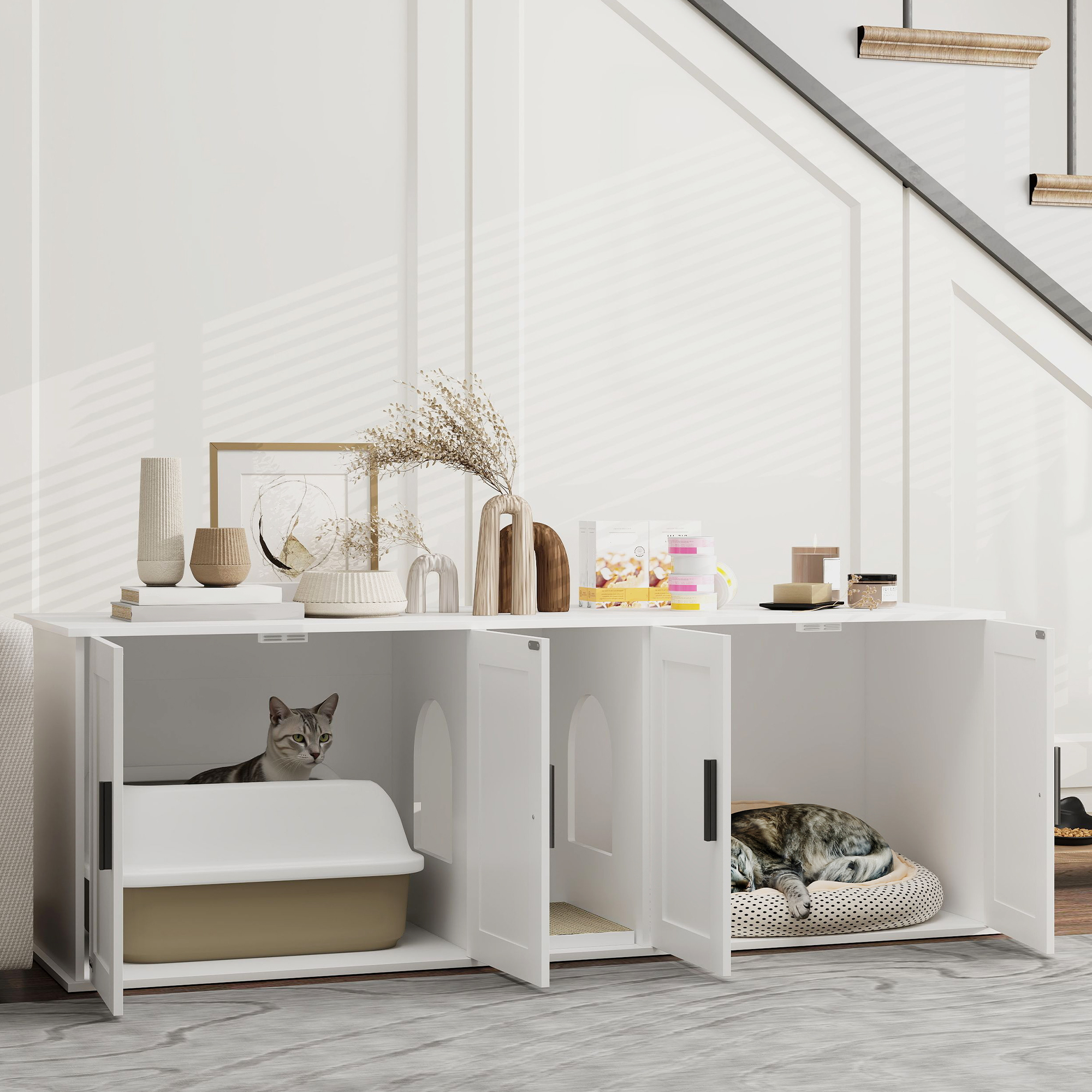 Katzenklo-Schrank Katzenhaus mit Tür Trennwand Katzentoilette für große Katzen 145 x 49 x 51 cm Weiß