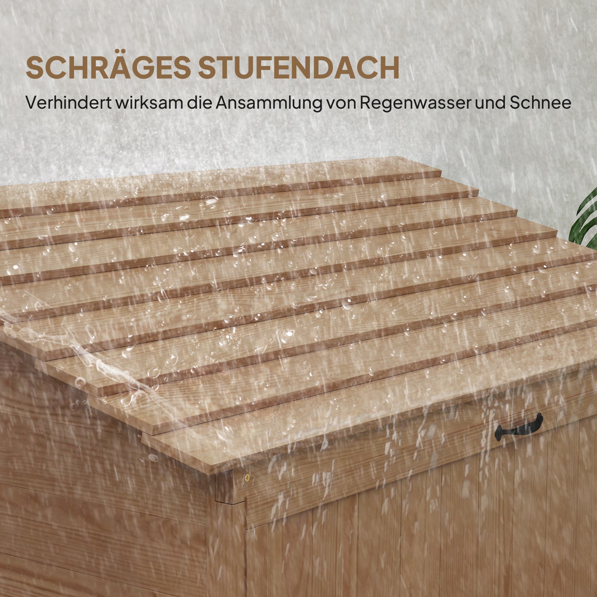 Garten-Aufbewahrungsschrank mit ausklappbarem Tisch, Werkzeugschrank mit Dach, 110 x 54 x 136 cm, Tannenholz, Braun