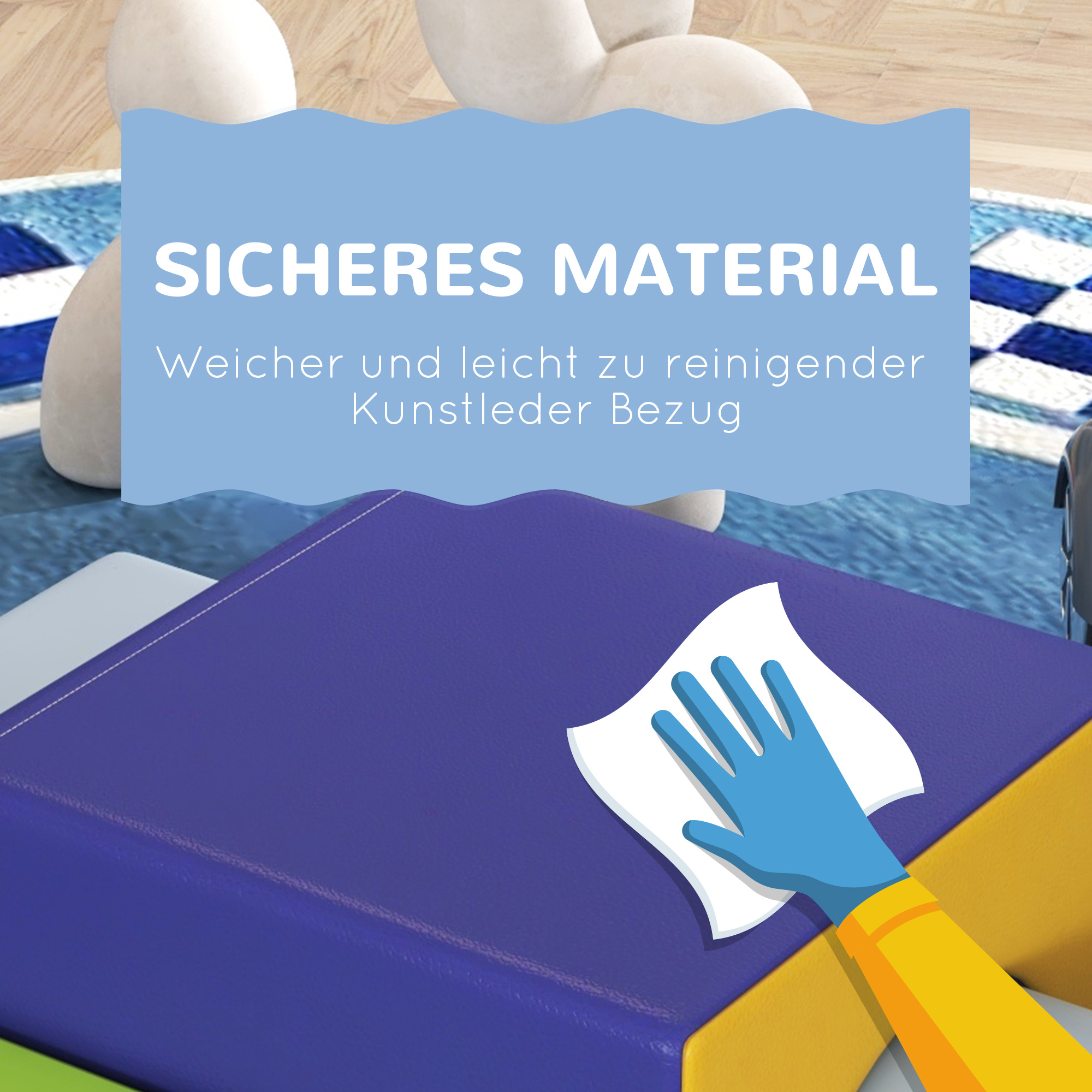 4er Softbaustein-Set zum Klettern und Rutschen, Kunstlederbezug, für Kinder im Alter von 1-3 Jahren, Mehrfarbig