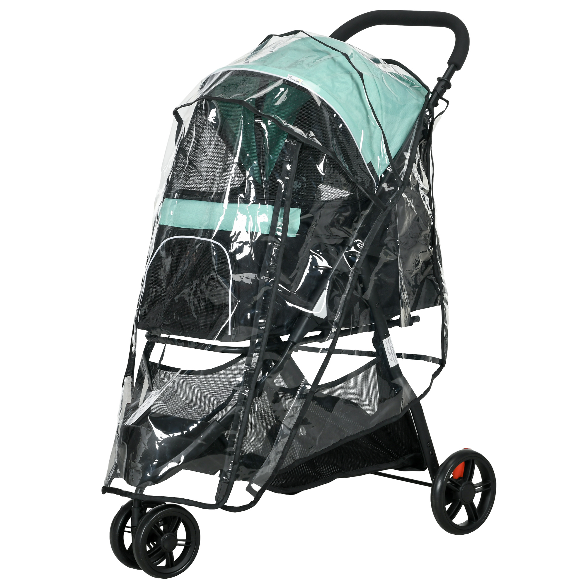 Haustierbuggy Hundebuggy, klappbar, mit Regenschutz, 2 Getränkehalter, Blau + Grün