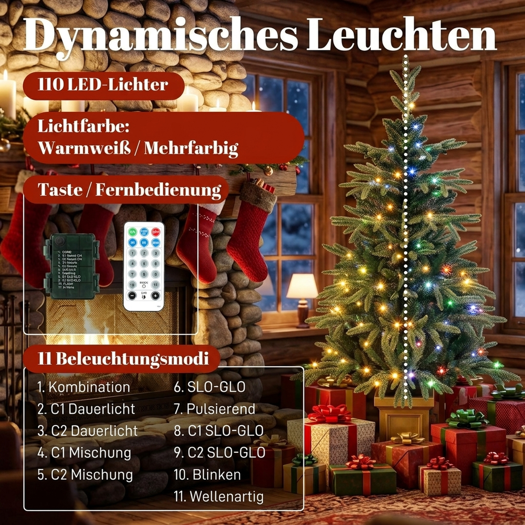 Künstlicher Weihnachtsbaum, 120 cm Christbaum mit 110 LED-Beleuchtung 147 Spitzen, 2 Lichtfarben, Fernbedienung
