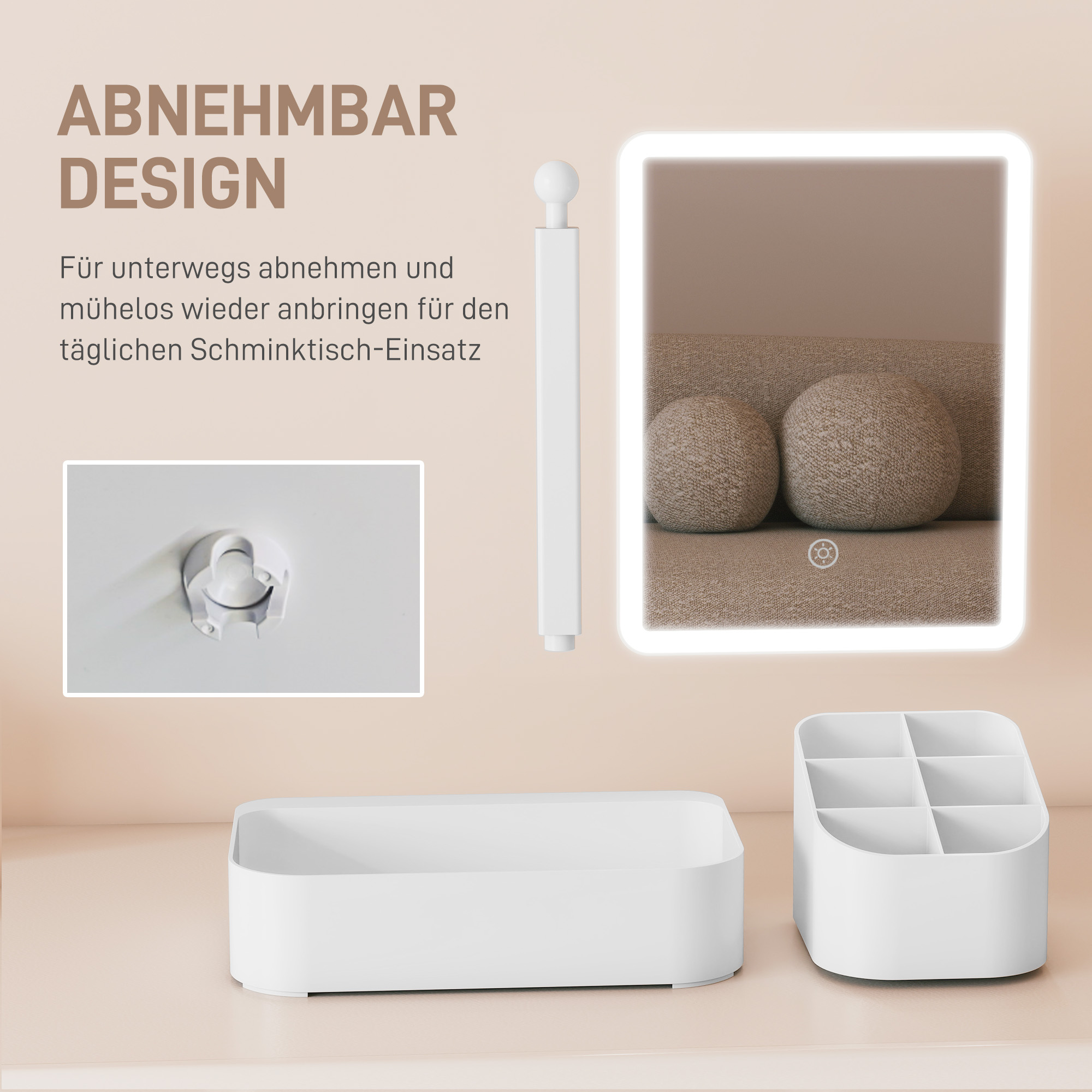 Schminkspiegel mit Beleuchtung wiederaufladbar 180°Drehbar LED Kosmetikspiegel mit 2 Beleuchtungsmodi, Weiß