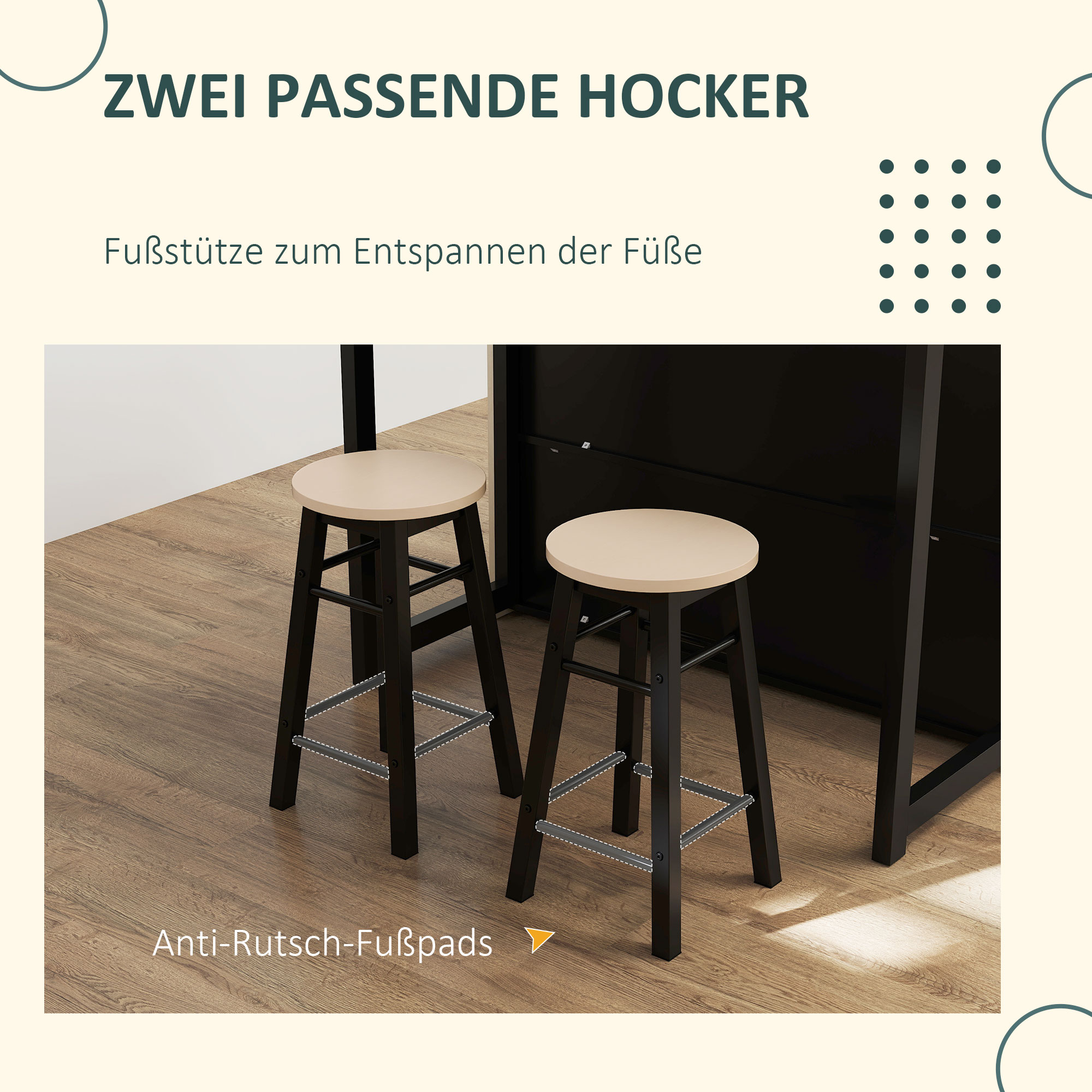 3-tlg, Barset, Bartisch mit klappbarer Tischplatte, 2 Barhocker, 6 Staufächer, schwarz+Eiche, 116 x 70 x 89,5 cm