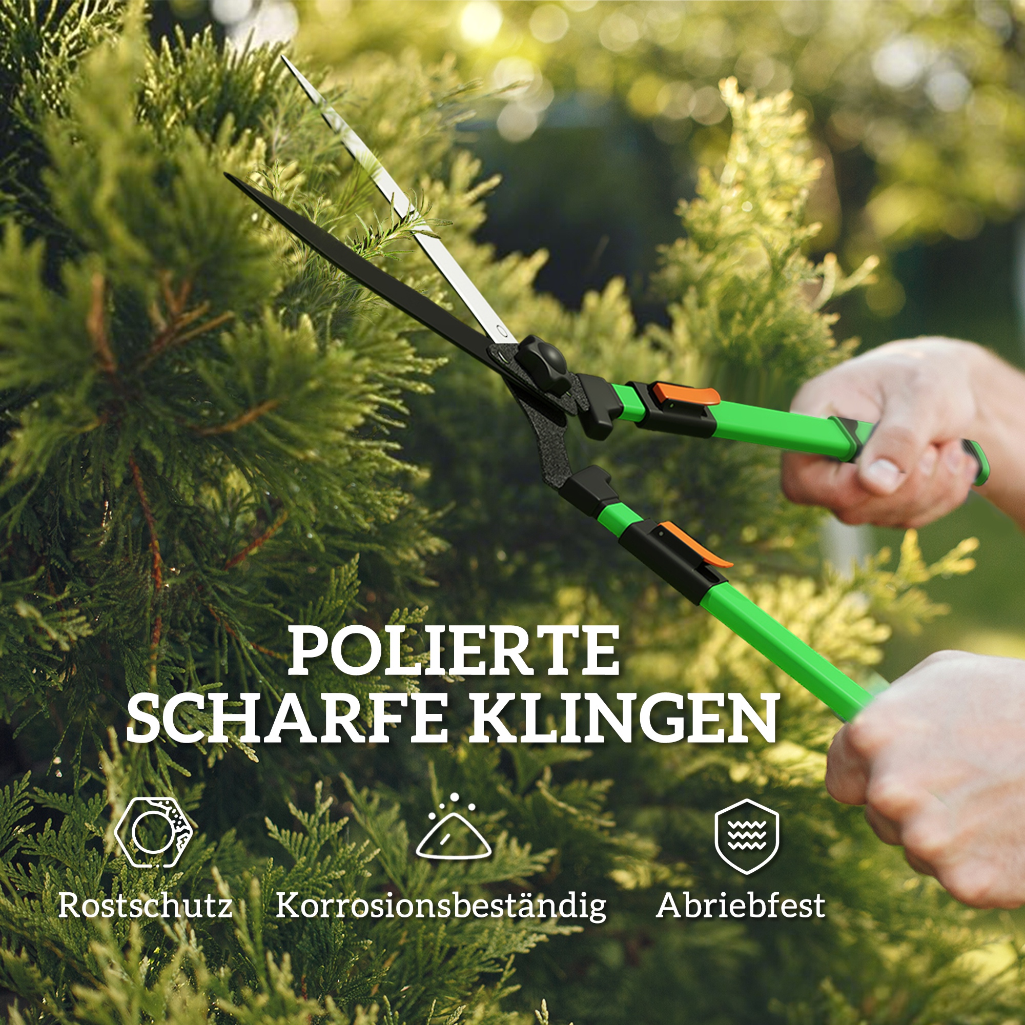 Heckenschere Set 2-teilig Gartenschere Messerlänge 90 cm Astschere mit Metallklingen, ausziehbarer Griff