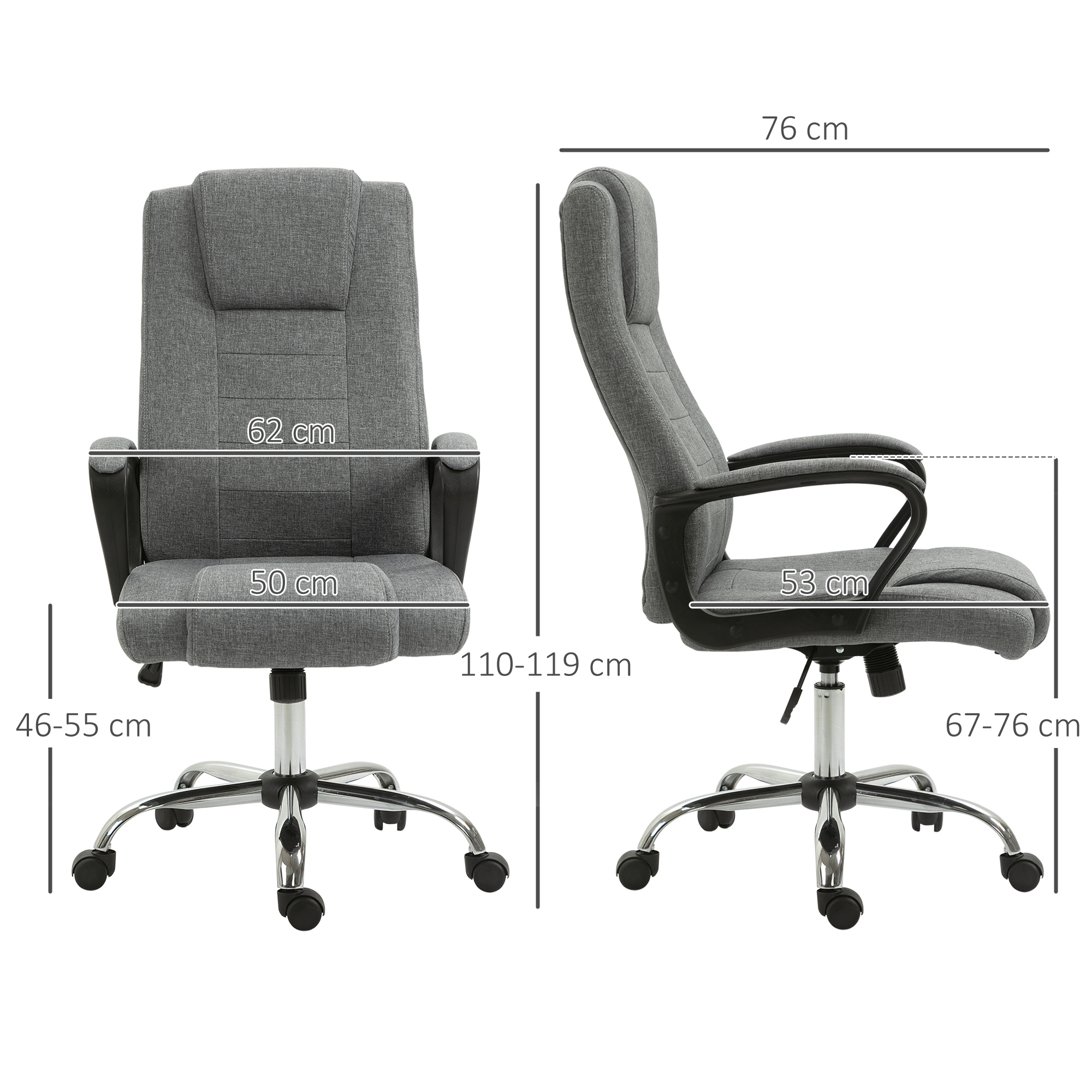 Bürostuhl Computerstuhl mit Wippenfunktion Kopfstütze ergonomischer Schreibtischstuhl drehbar höhenverstellbar Leinen-Touch Grau  62 x 76 x 110-119 cm