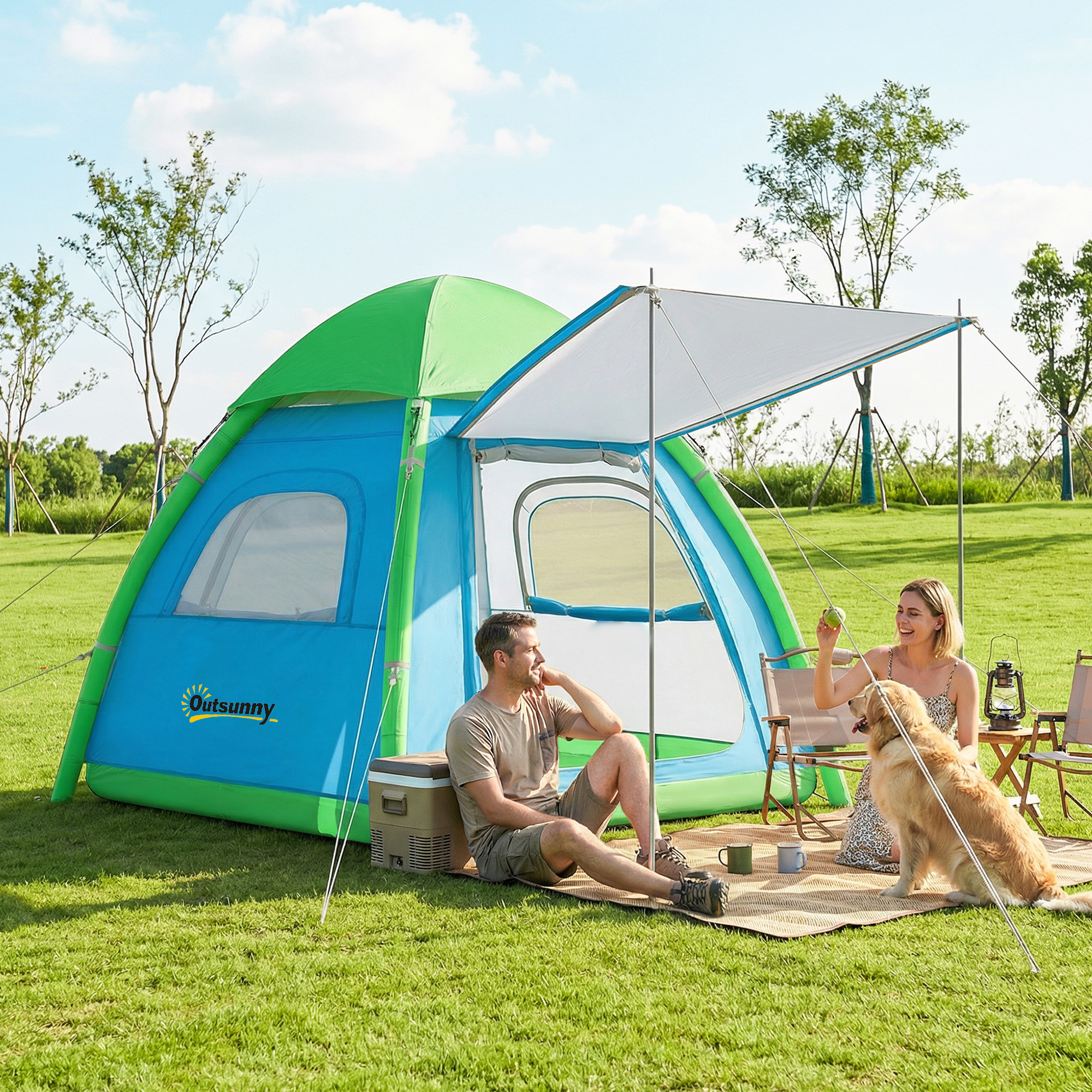 aufblasbares Zelt 3 Personen Schneller Aufbau Outdoor Camping Zelt mit Luftpumpe Meshfenster abnehmbar Dach