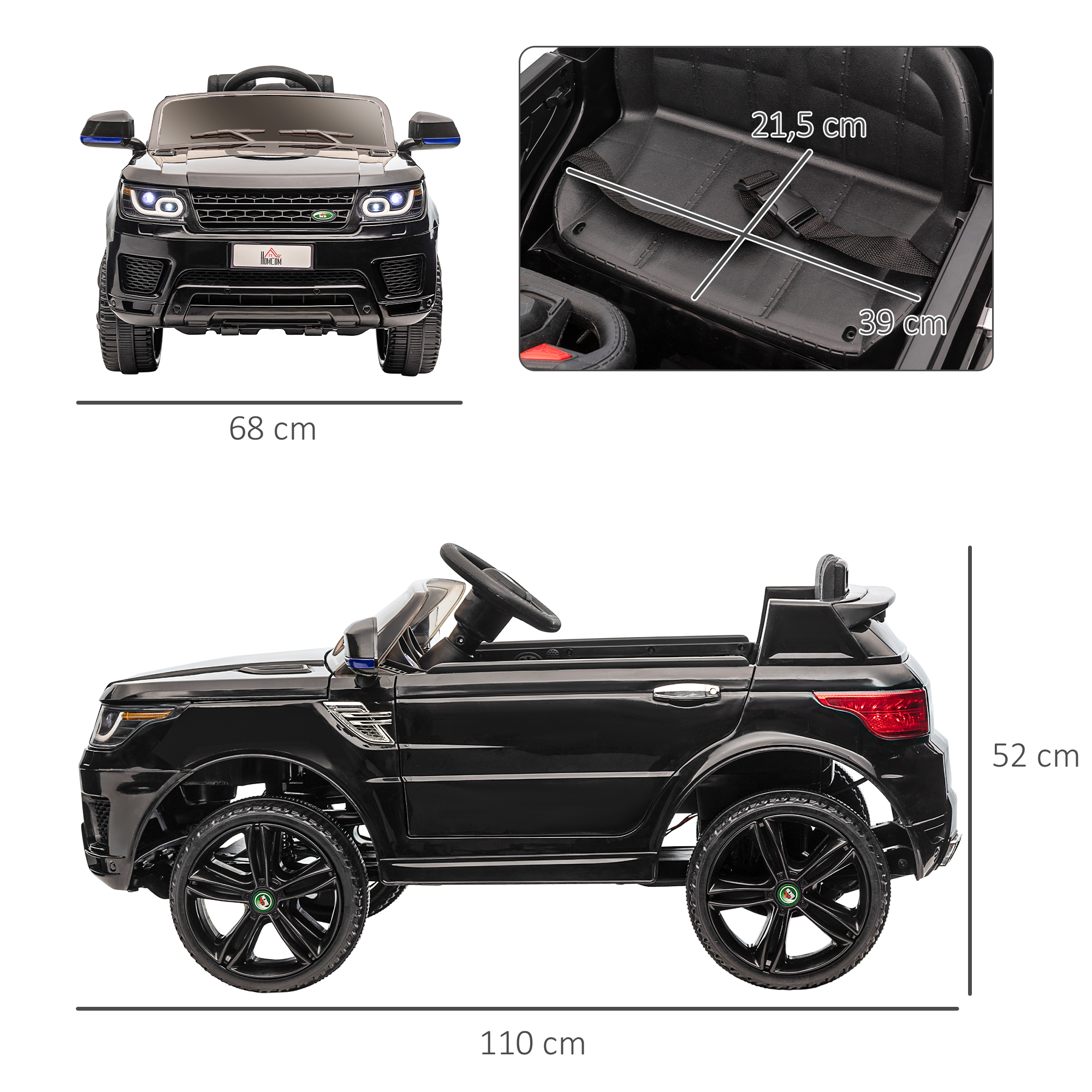 Kinder-Elektroauto SUV, bis 5 kmh/h, mit Sicherheitsgurt, Fernbedienung, Scheinwerfern, Musikfunktion, schwarz