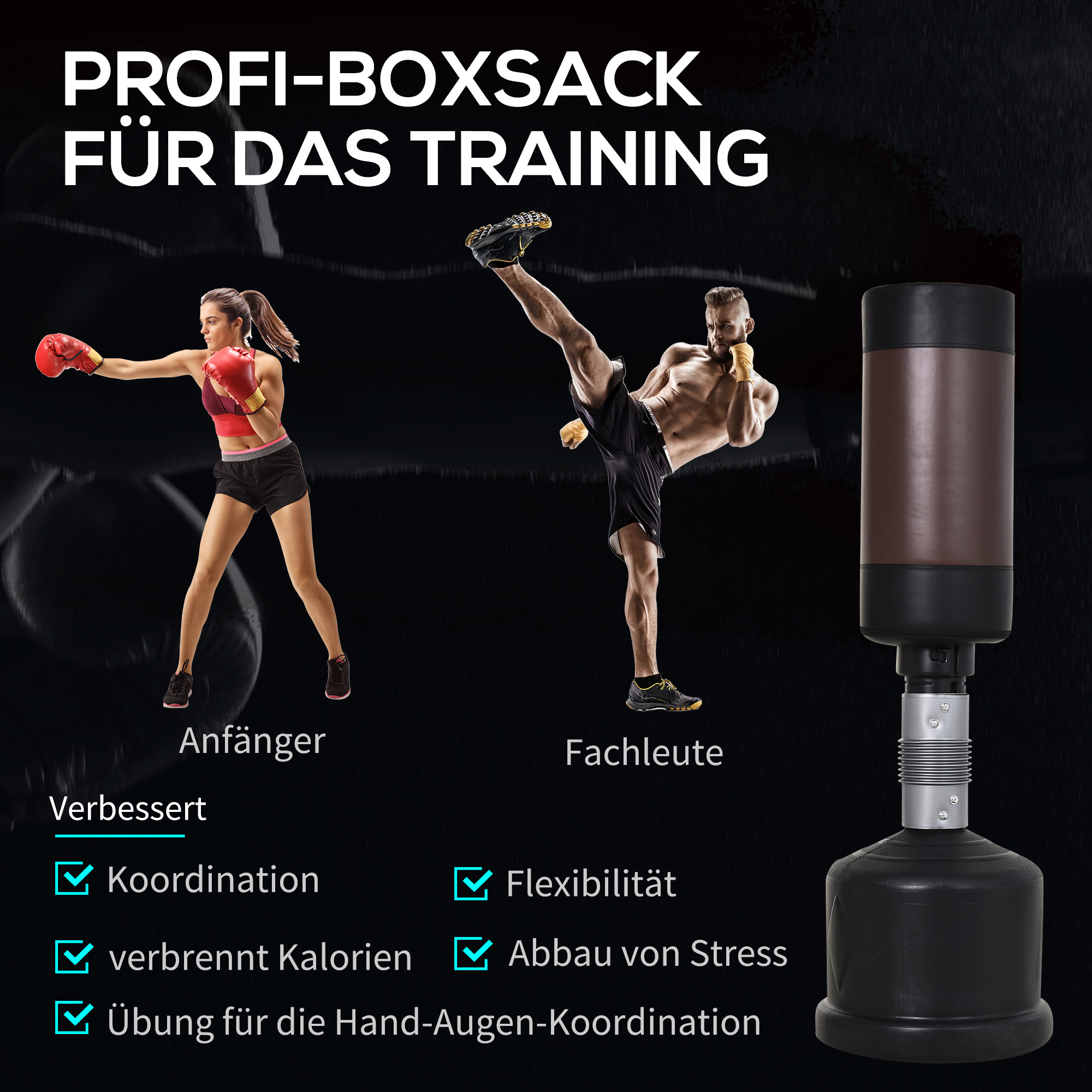 Standboxsack Boxpuppe Boxdummy DummyTraining Boxpartner Boxsack Box 158-186 cm Höhenverstellbar NEU Schwarz+Braun