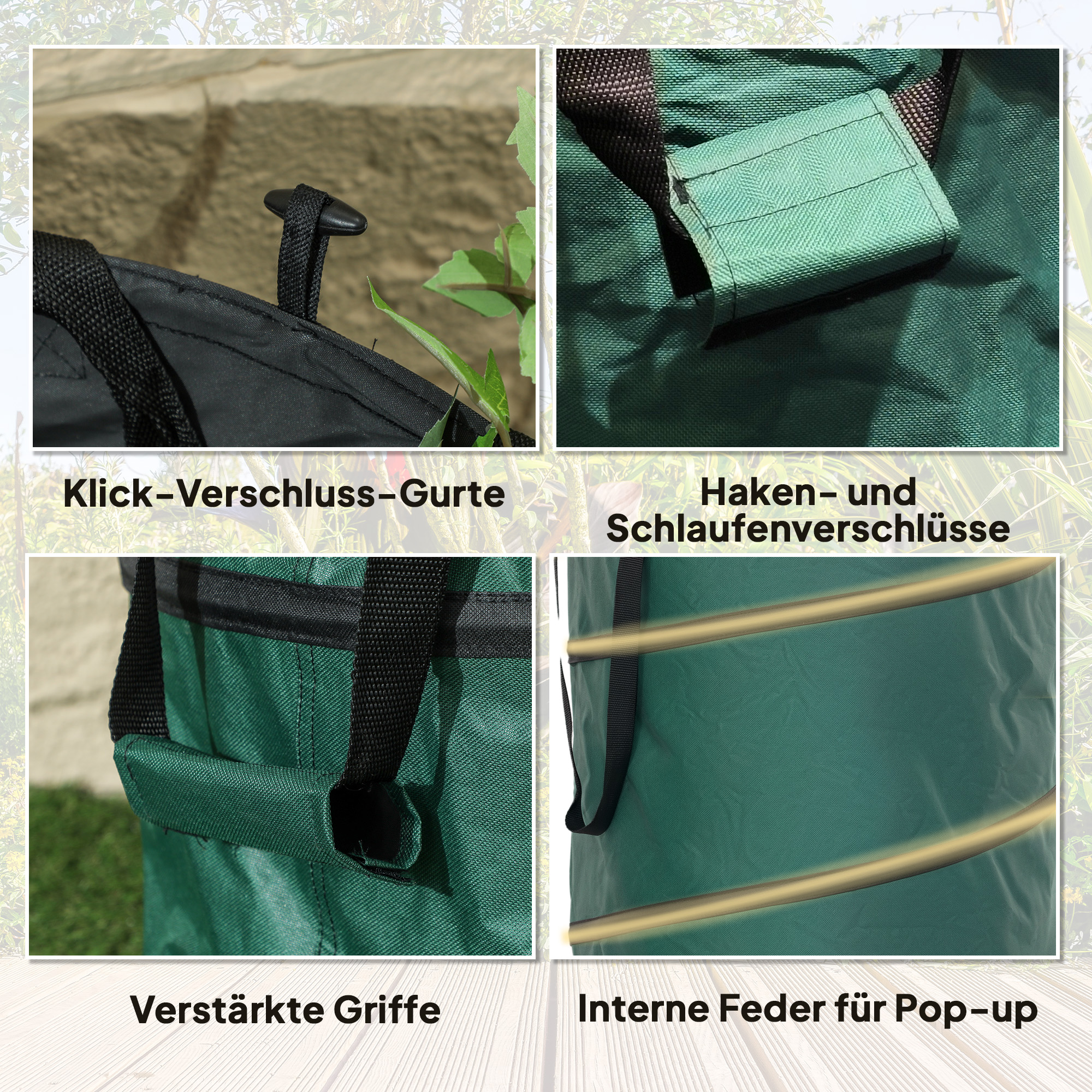Gartensack 4x86L wasserdicht Gartenabfallsack mit Trageschlaufen Griffe, stabil robust Laubsack Grün