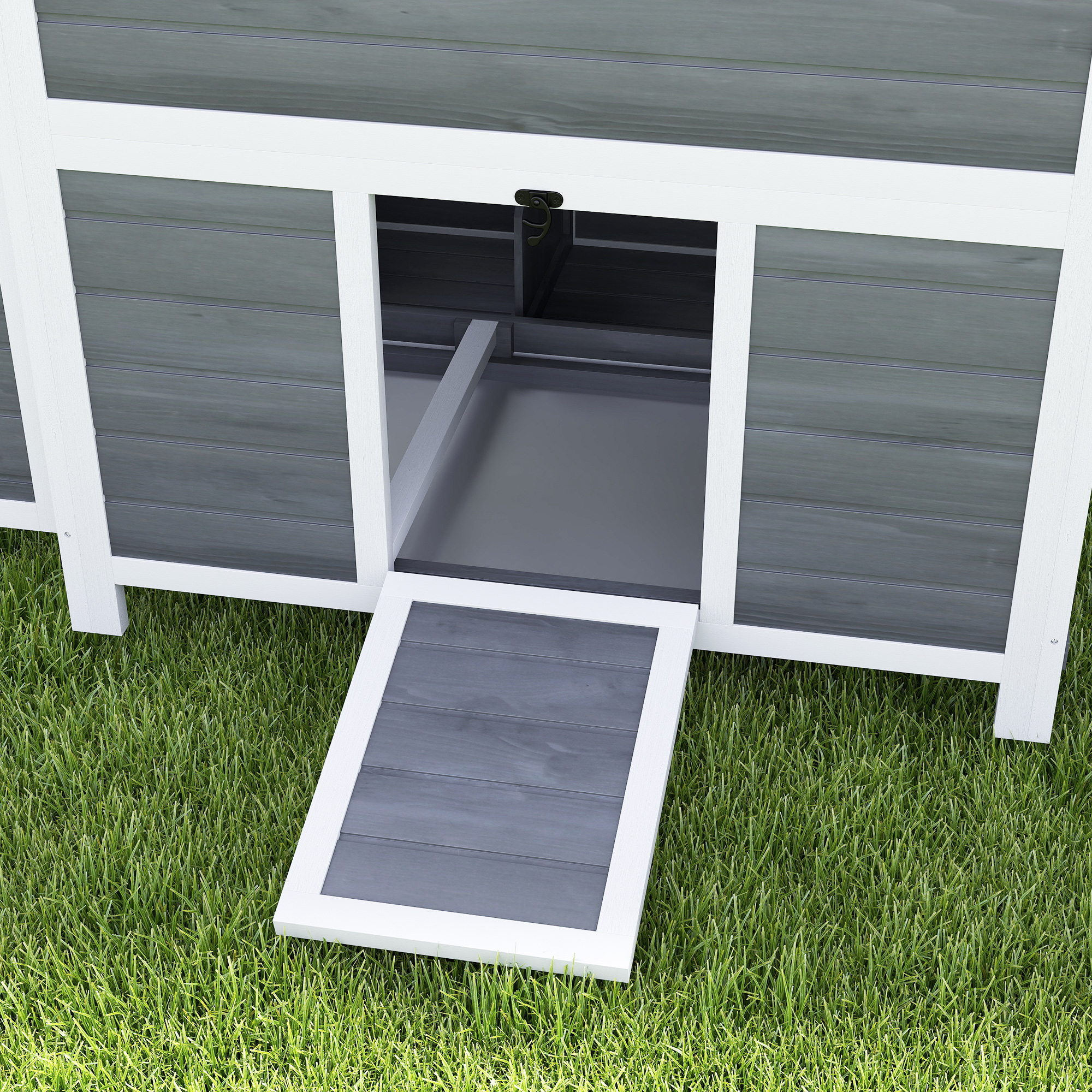 Hühnerstall mit Nestkasten für 4-6 Hühner, Wasserfestes Dach, Fichtenholz, Kunststoff, 100 x 86 x 100 cm, Hellgrau