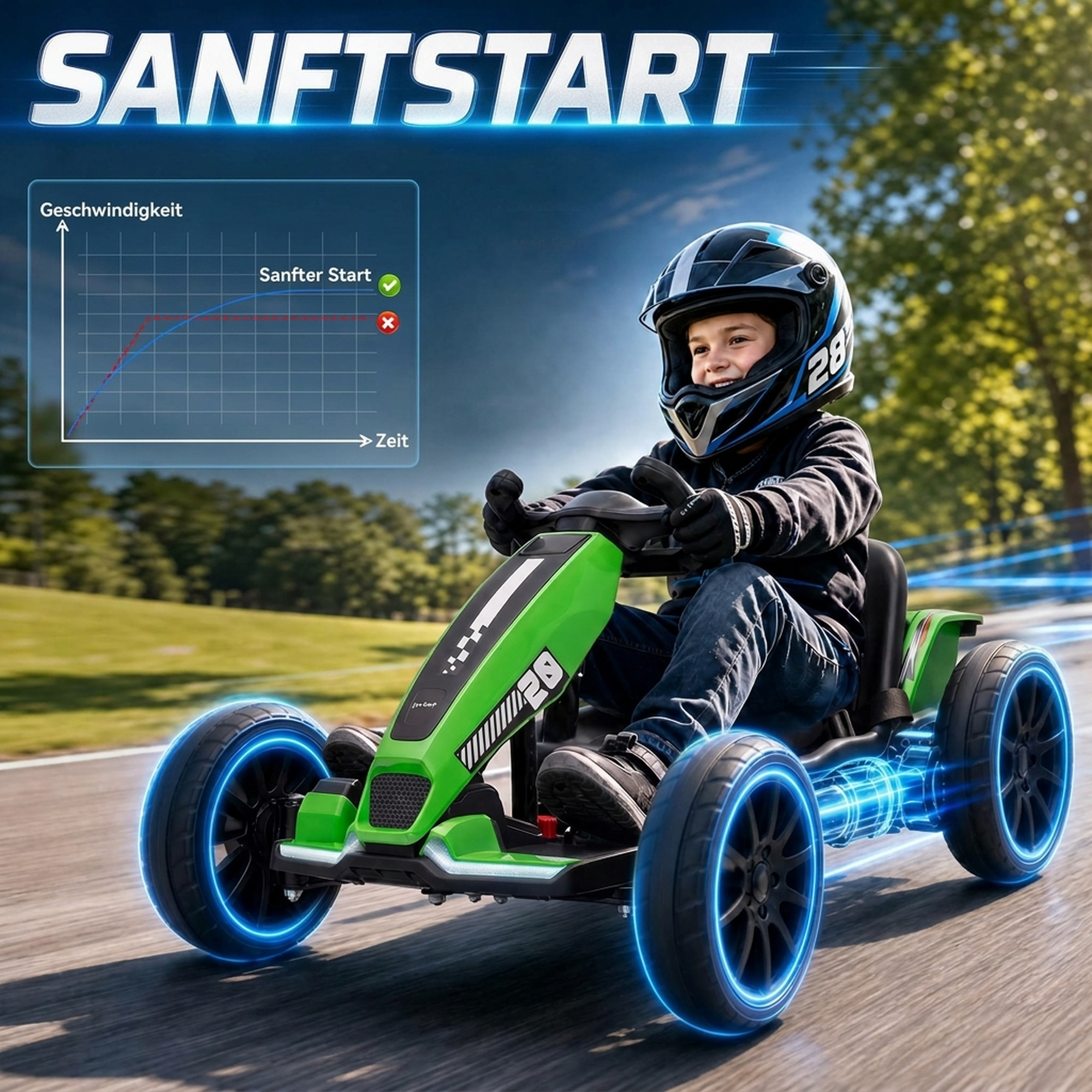Elektro Go-Kart für Kinder 12V Gokart mit 2 Motoren, 4-fach verstellbarem Sitz Sanftanlauf EVA-Räder LED-Scheinwerfer