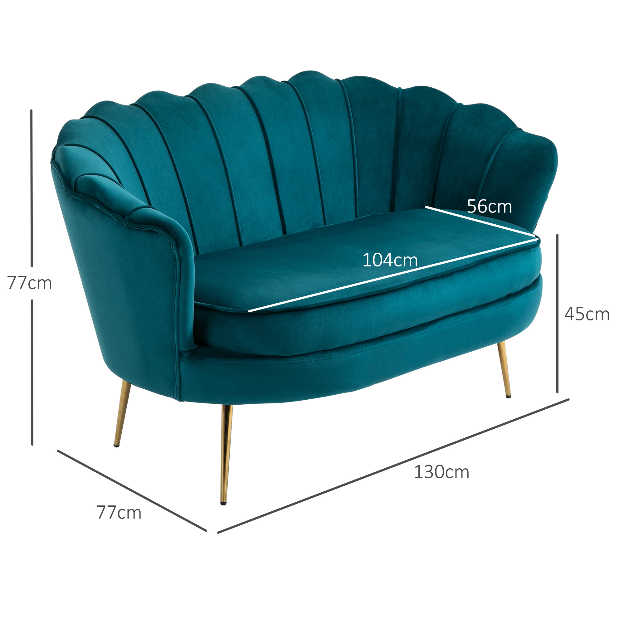 2-Sitzer-Sofa, Couch, Polstersofa, Samtoptik, Doppelsofa, bis 150 kg belastbar, 130 x 77 x 77 cm, Dunkelgrün