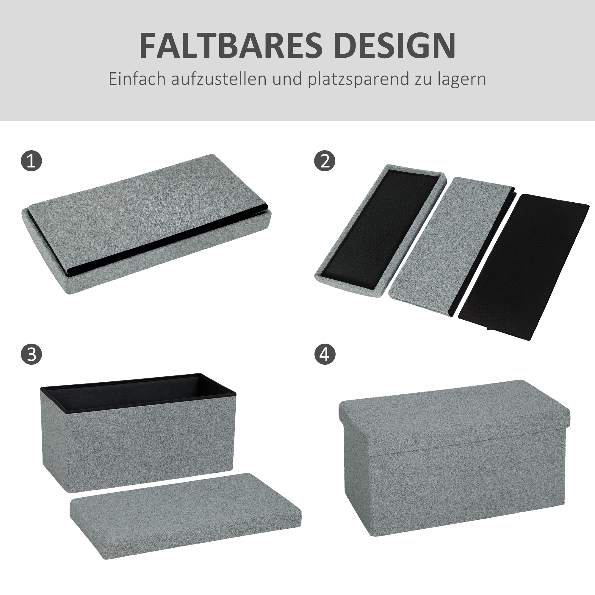 Aufbewahrungshocker, Polsterbank mit Stauraum und Deckel für Wohnzimmer, Schlafzimmer, Flur, Dunkelgrau