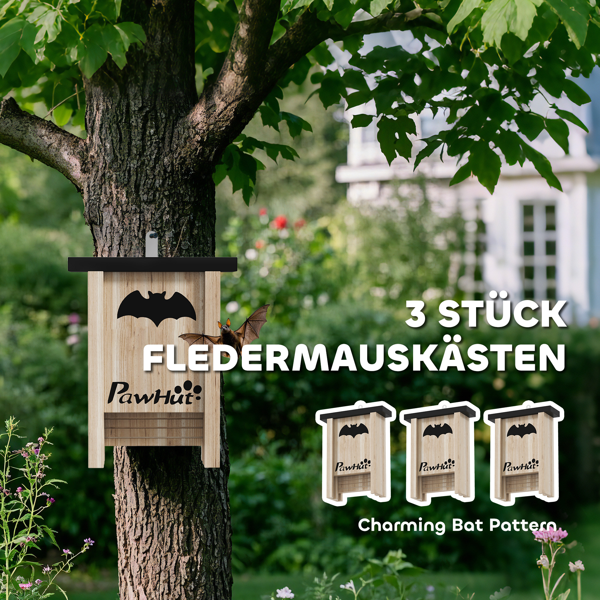 3er-Set Fledermauskasten, Fledermaushäuser für Gärten, Obstplantagen, Bauernhöfe, leichtes Aufhängen, 18 x 6 x 22,5 cm