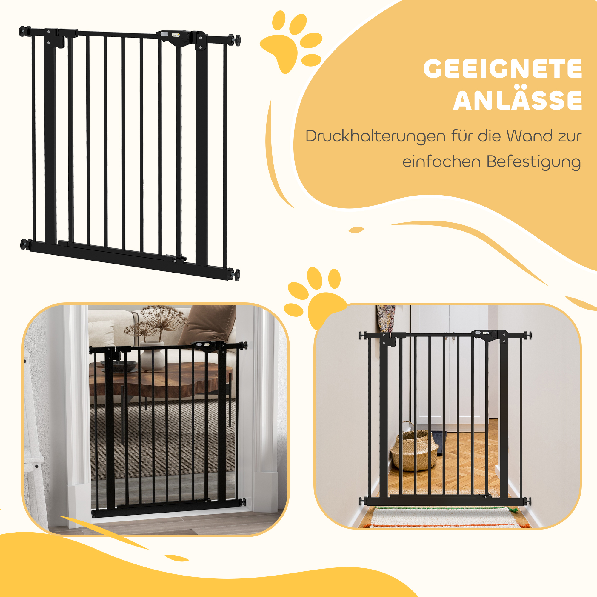 Türschutzgitter für Hunde, Absperrgitter, Schutzgitter für Haustiere, Metall, Kunststoff, 74-80 cm, Schwarz