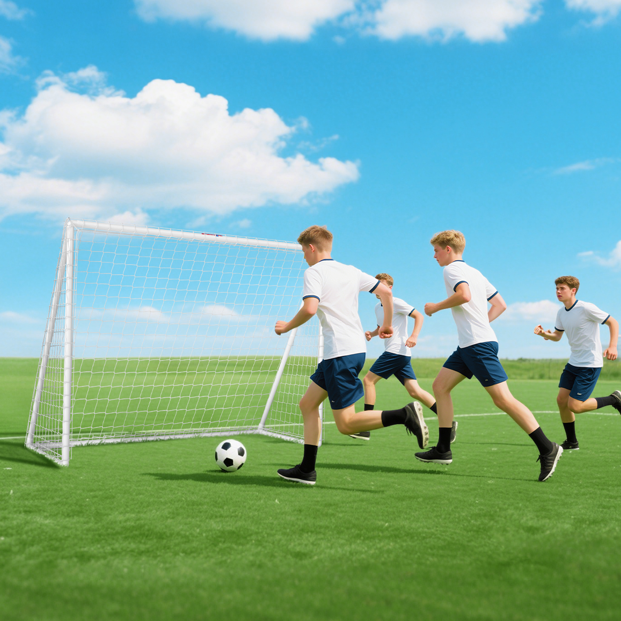 Fußballtor, robustes Netz, Kunststoff-Rahmen, Heringe, 240L x 90B x 180H cm, Weiß