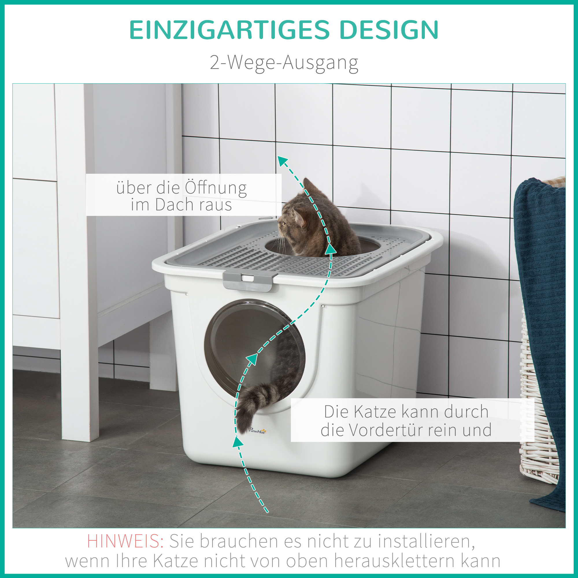 Katzenklo, 2-Wege-Katzenklo, inkl, Streuschaufel, Weiß + Grau