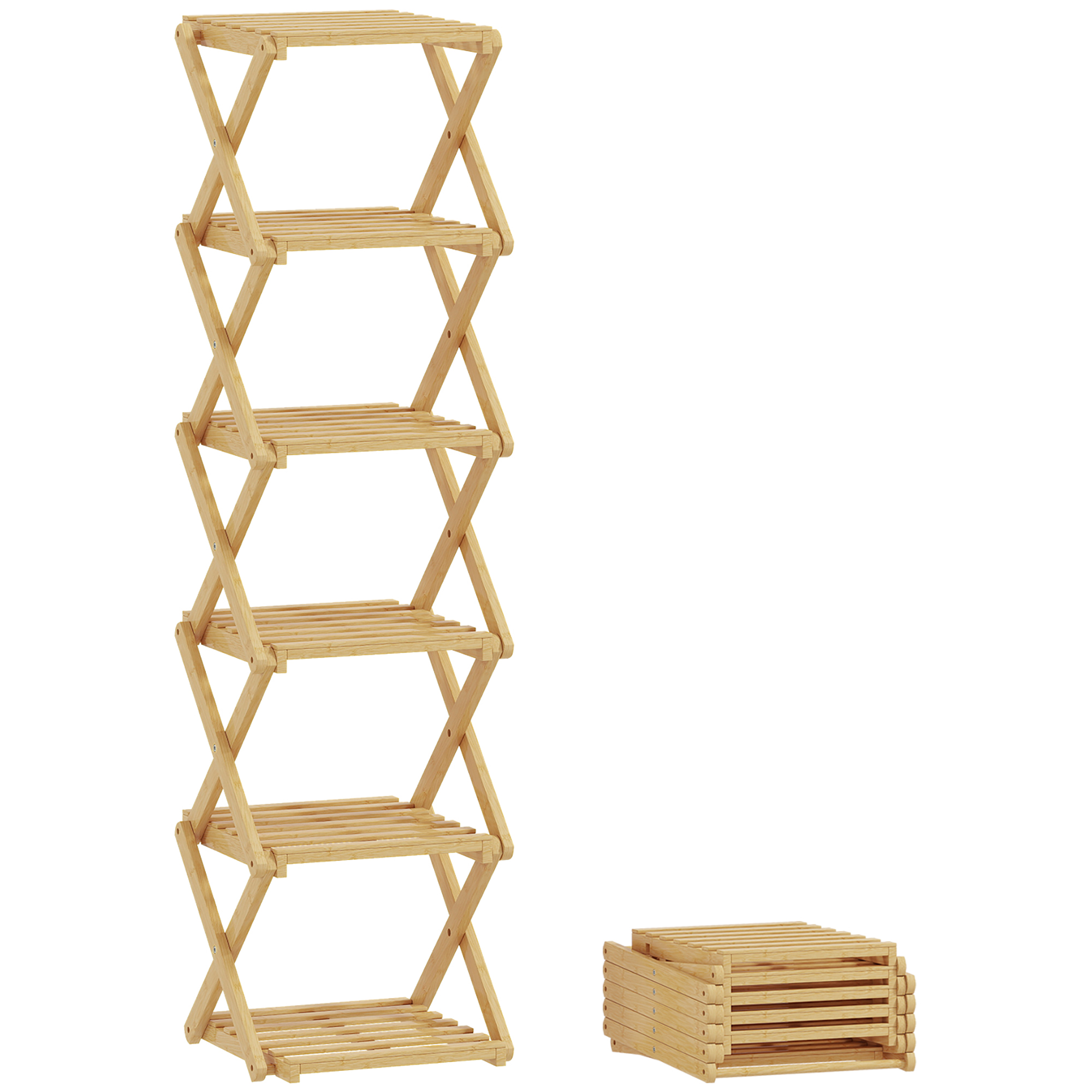 Schuhregal, klappbar Schuhständer mit 6 Ebenen aus Bambus, für max. 9 Paar Schuhe, 30 x 29 x 108 cm, Natur
