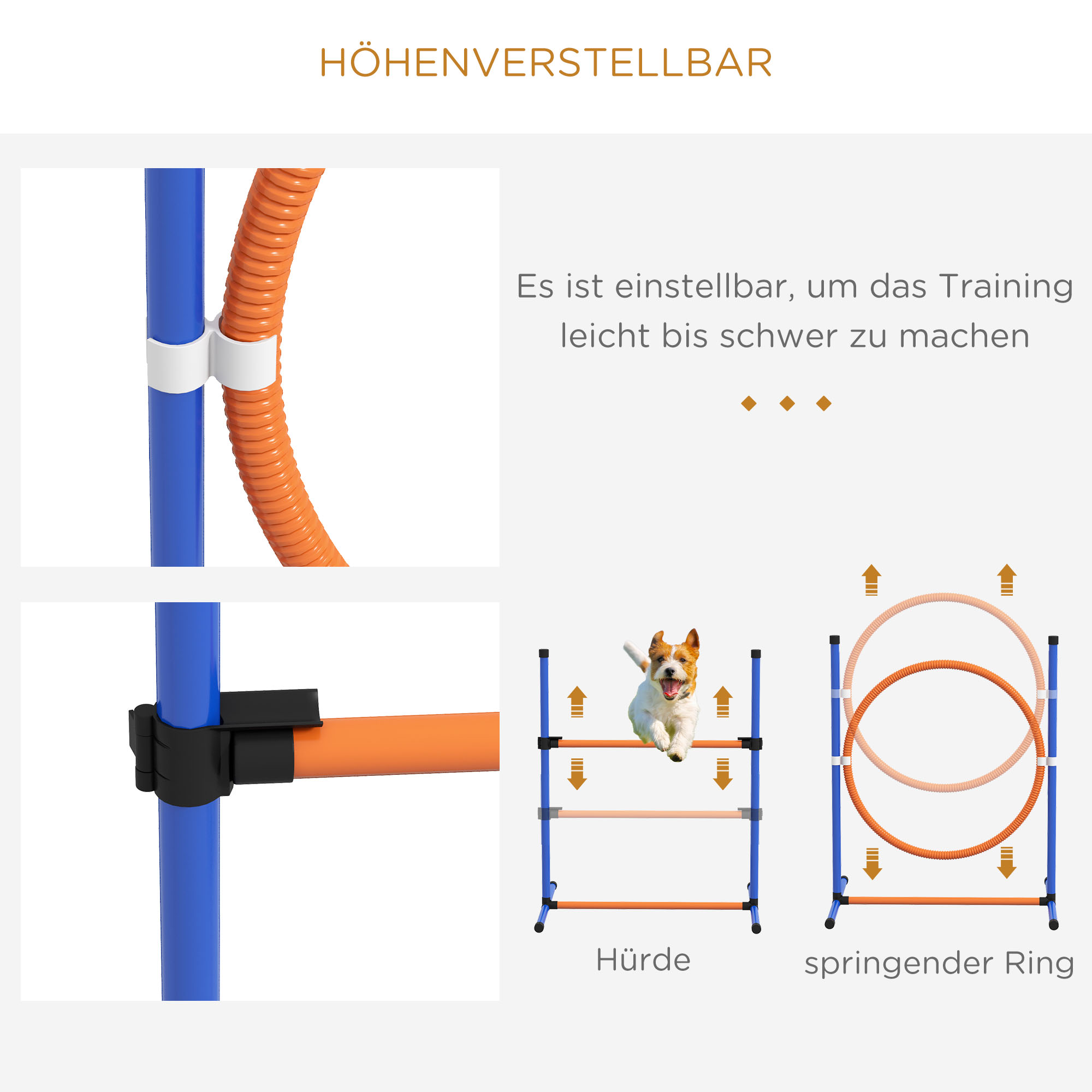 Hunde-Agiliy-Set Hundeparcours, 1 Reifen, 1 Hürde, 1 Slalom-Set, 352 cm x 66 cm x 69 cm, Blau + Rot
