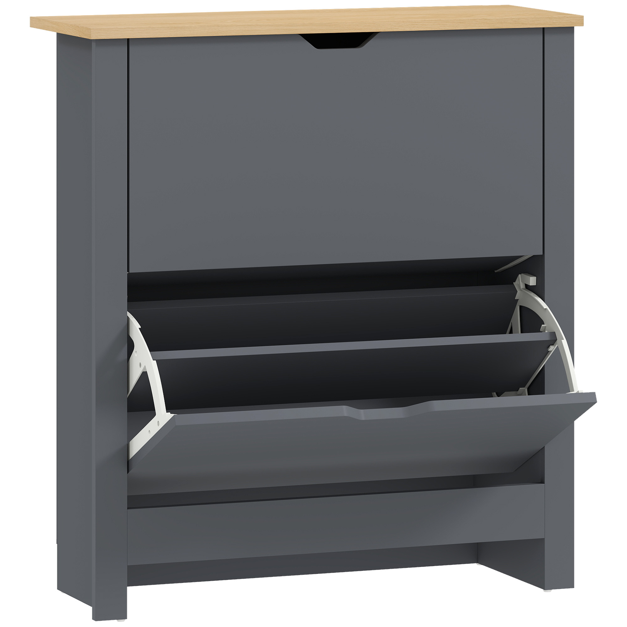 Schuhschrank mit 2 Klappfächern, verstellbar Trennwand für 8-12 Paar Schuhe, 72 x 26 x 80 cm, Dunkelgrau