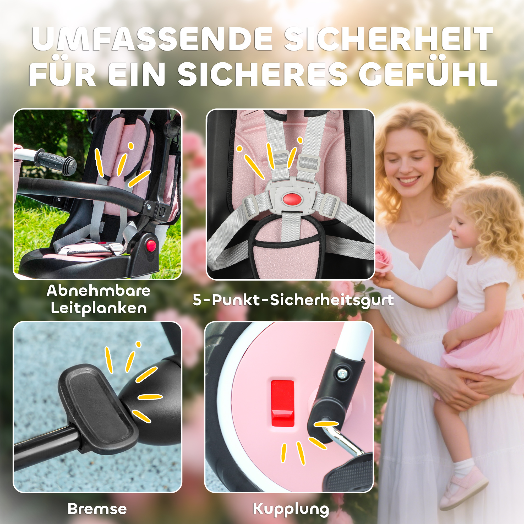 Kinderdreirad, 6-in-1 Buggy für Kleinkinder, mit Schiebegriff, verstellbarer Sitz, faltbares Design, Sicherheitsnetz