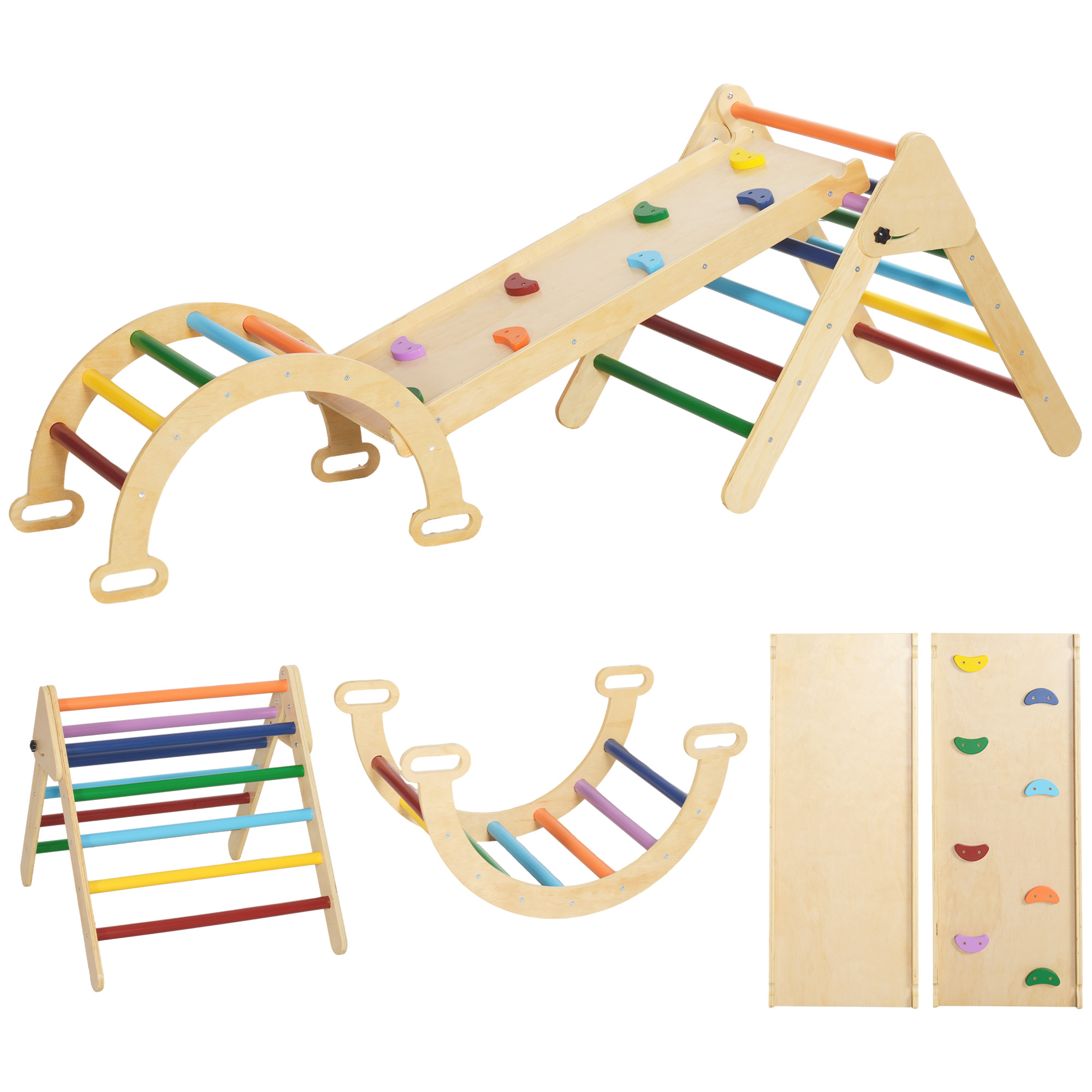 5-in-1-Kinder-Klettergerüst mit Rampe, Brücke, Dreiecks-Leiter, 18-48 Monate, Bunt,