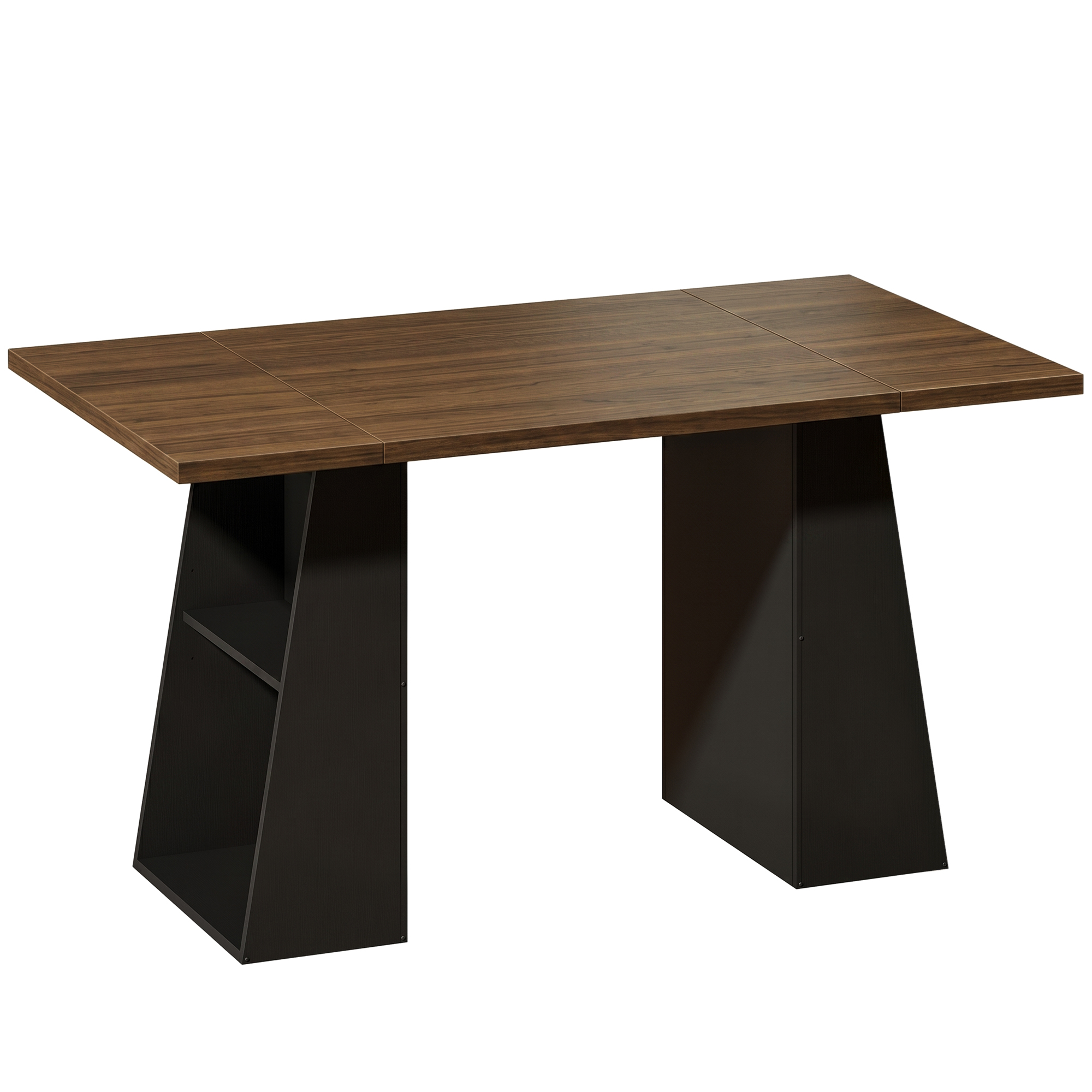 Schreibtisch mit 4 offenen Ablagen, Industrial Design, 140 cm, Braun-Schwarz