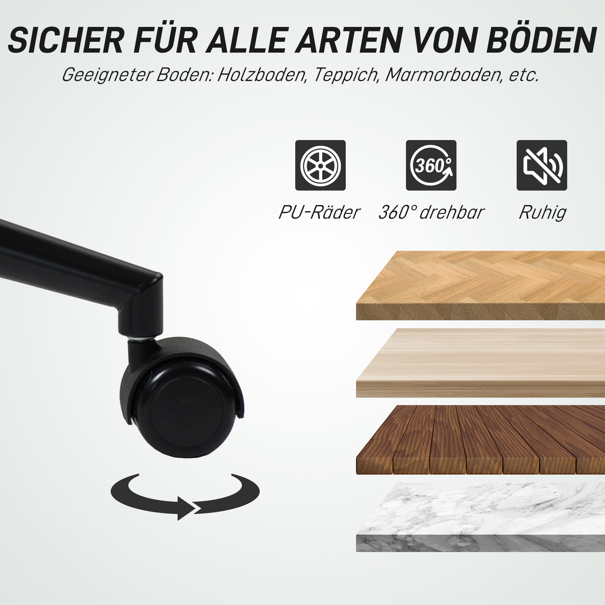 Armloser Bürostuhl, gepolstert, höhenverstellbar, drehbar, rollbar, Grau