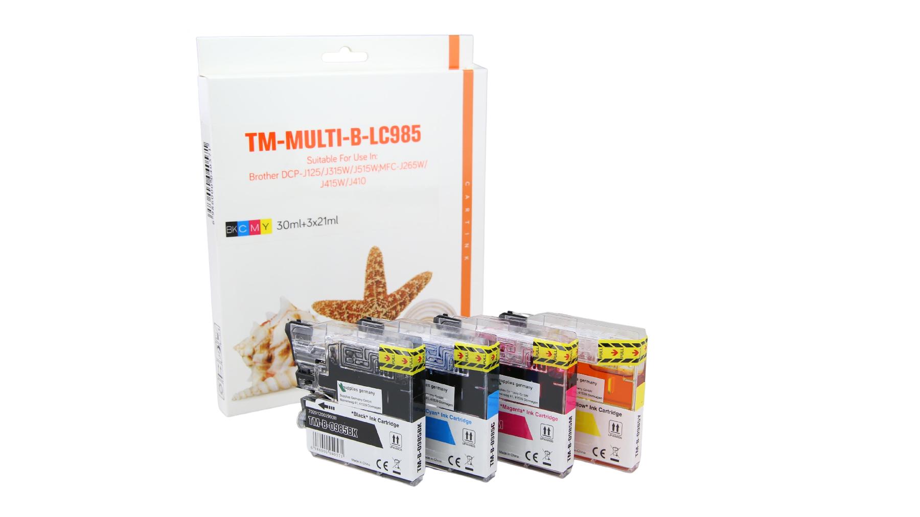 Multipack LC985 alternativ Tinte für Brother / LC985VALBP / BK30ml / C,M,Y21ml