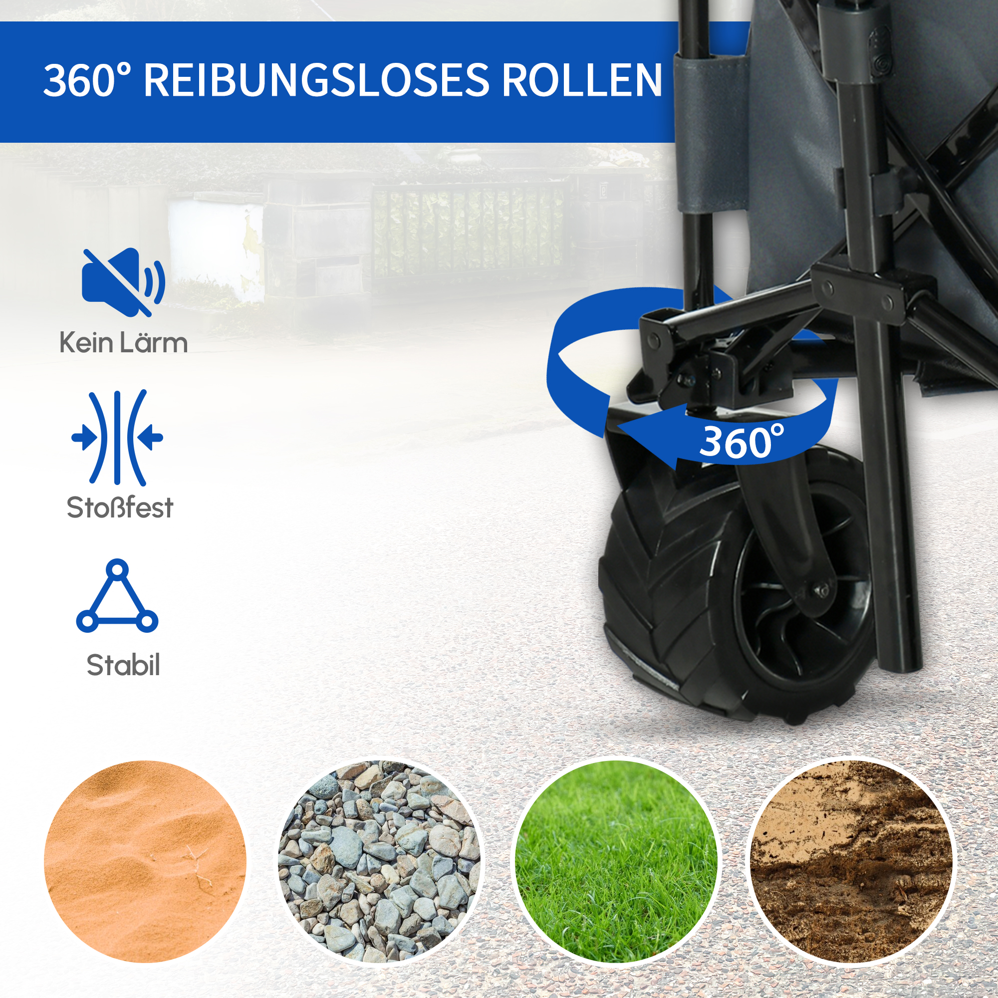 Bollerwagen Faltbarer Handwagen 360° Gartenwagen Transportwagen mit  Teleskop Griff Verstellbarer Griffhöhe Strandwagen bis 70 kg Tragkraft Metall Oxford Dunkelgrau 108 x 55 x 59-89 cm