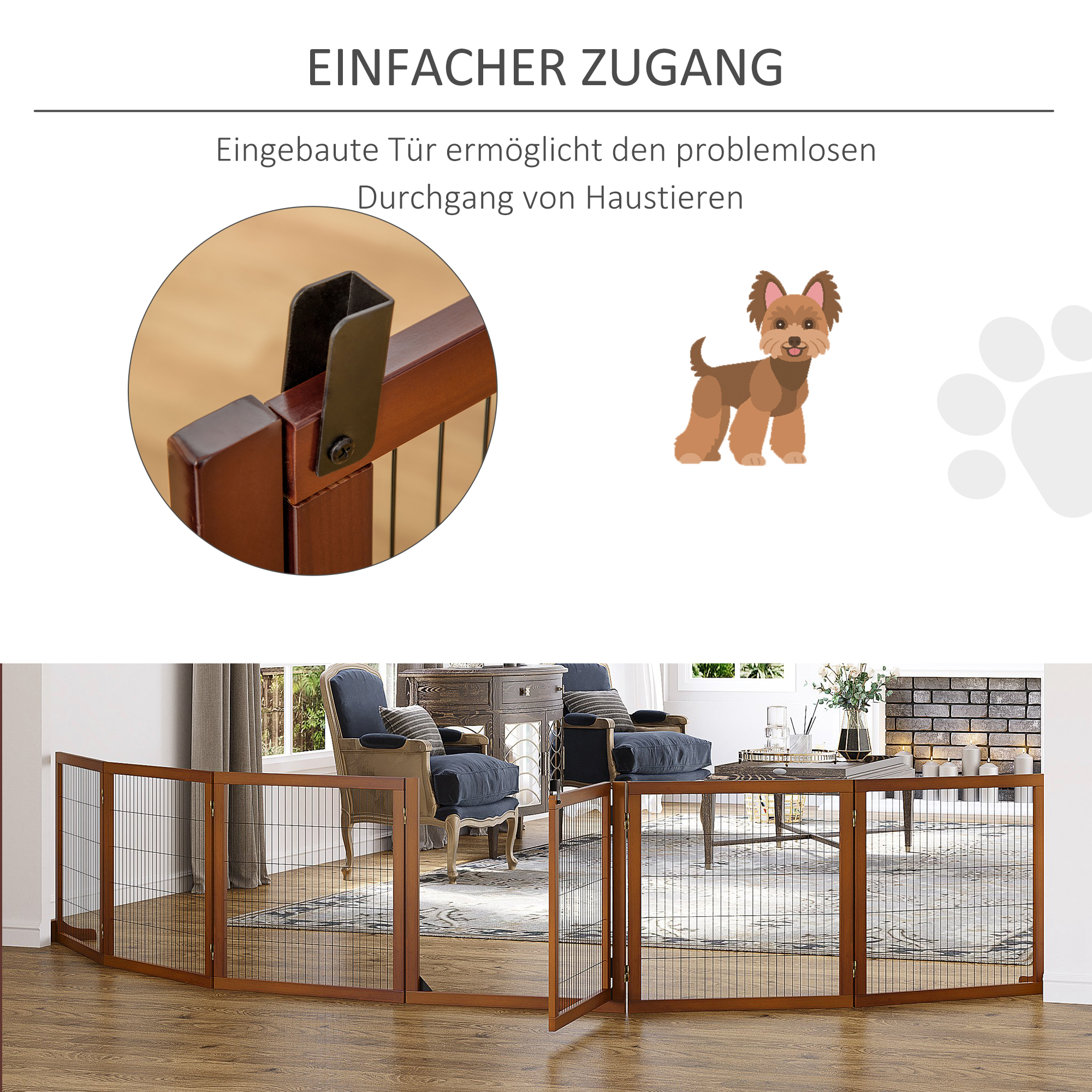 Absperrgitter für Hunde, klappbar, Kiefernholz, 432 x 36 x 70 cm, Kaffee