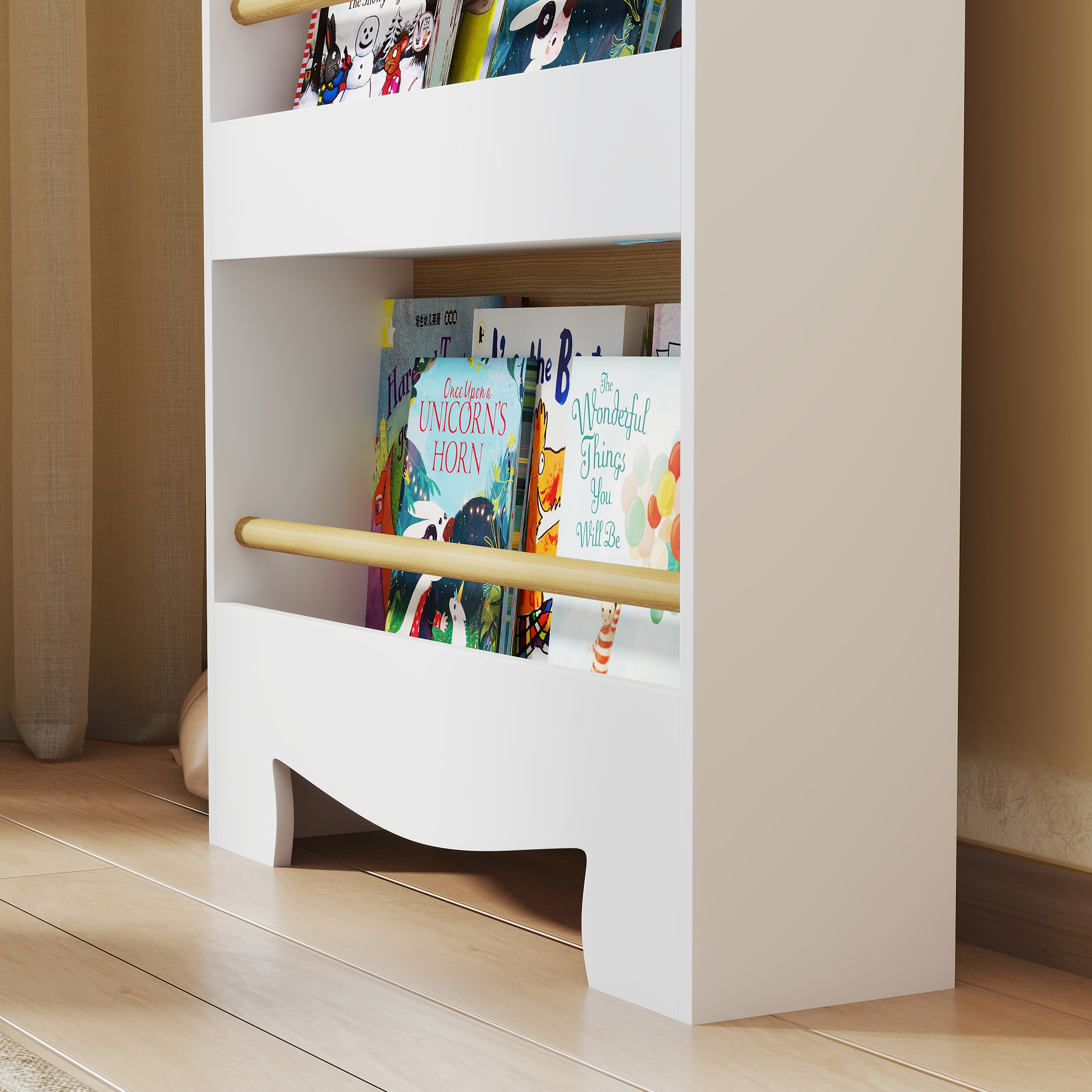 Bücherregal für Kinder Kinderregal mit 3 Ablagen Aufbewahrungsregal aus Holz 55x15x110cm Weiß