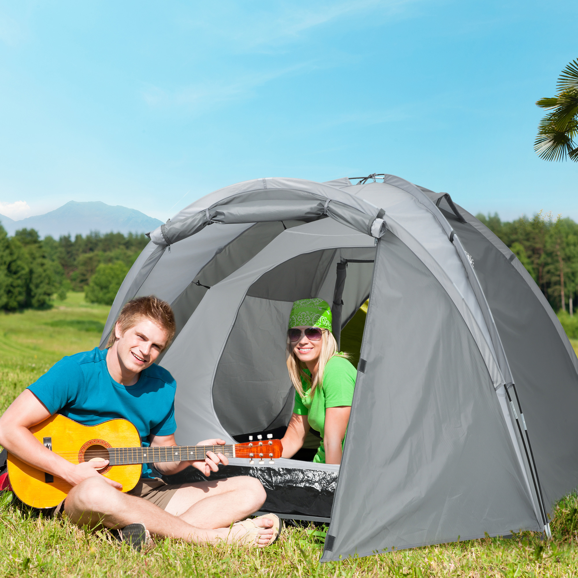 Campingzelt für 2-3 Personen Glasfaser Tür mit Reißverschluss Meshfenster inkl. Transporttasche Kuppelzelt 190T Kunstleder2000mm Glasfaser Grau Campingzelt für 2-3 Personen Glasfaser Tür mit Reißverschluss Meshfenster inkl. Transporttasche Kuppelzelt 190T Kunstleder2000mm Glasfaser Grau