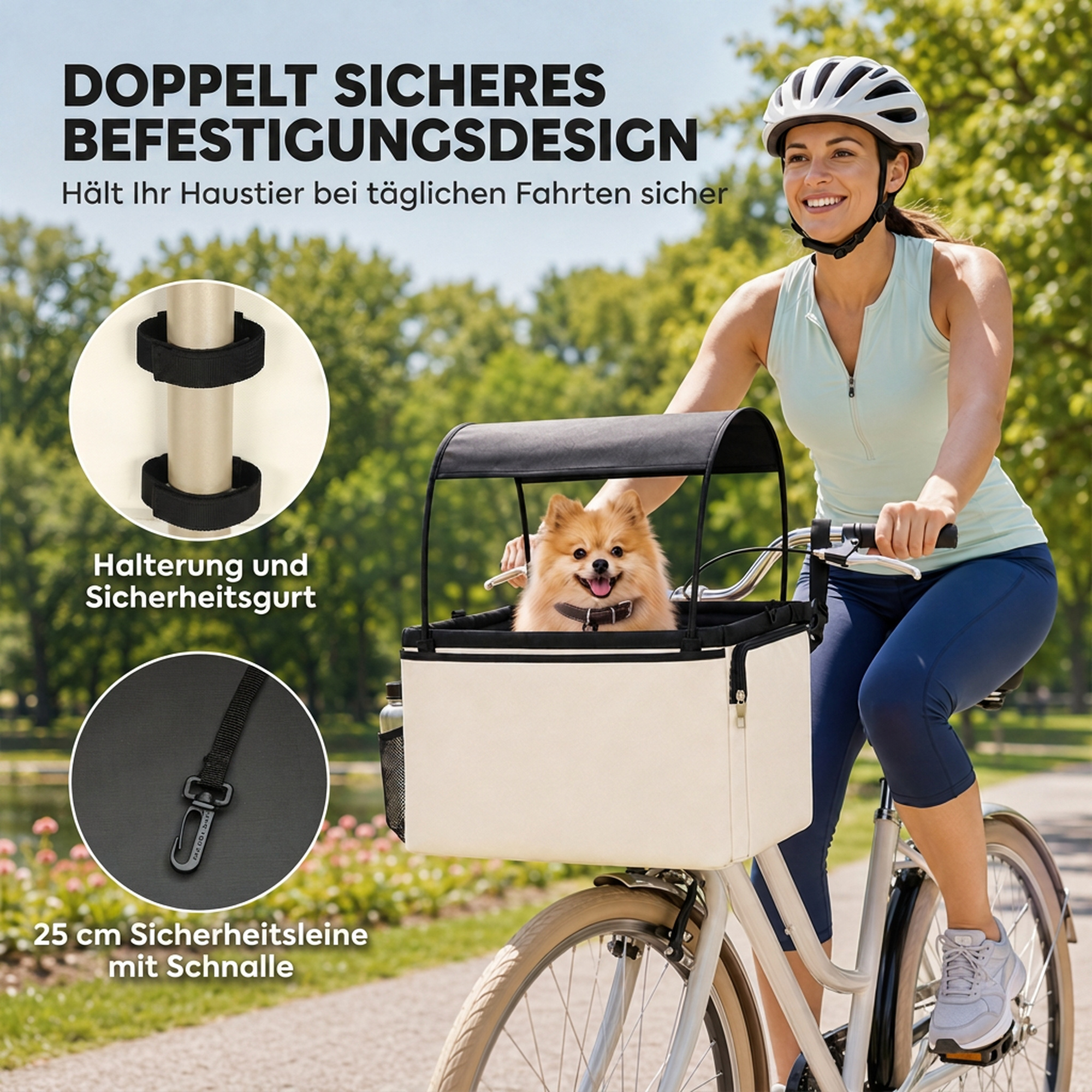 Hundekorb Fahrrad Vorne 2-in-1 Tragbarer Hundefahrradkorb mit Verdeck Sicherheitsleine Schultergurt Seitentaschen 5kg
