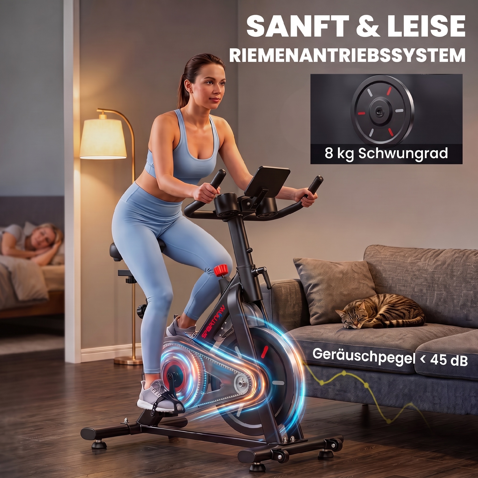 Heimtrainer Fahrrad Höhenverstellbar Hometrainer mit Magnetwiderstand APP verstellbarem Sitz LCD-Monitor Handyhalter