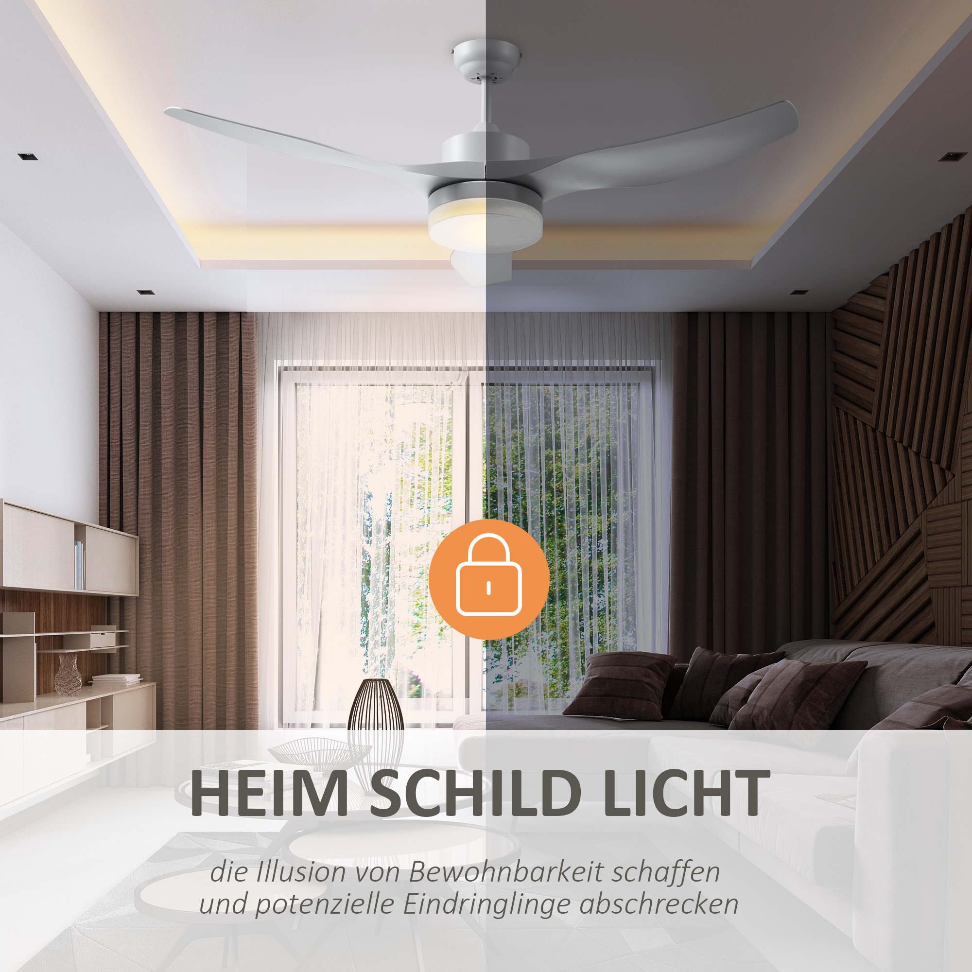 Deckenventilator mit LED-Licht, 2-in-1 Design, mit Timer, Fernbedienung, Deckenlampe mit Ventilator, Weiß