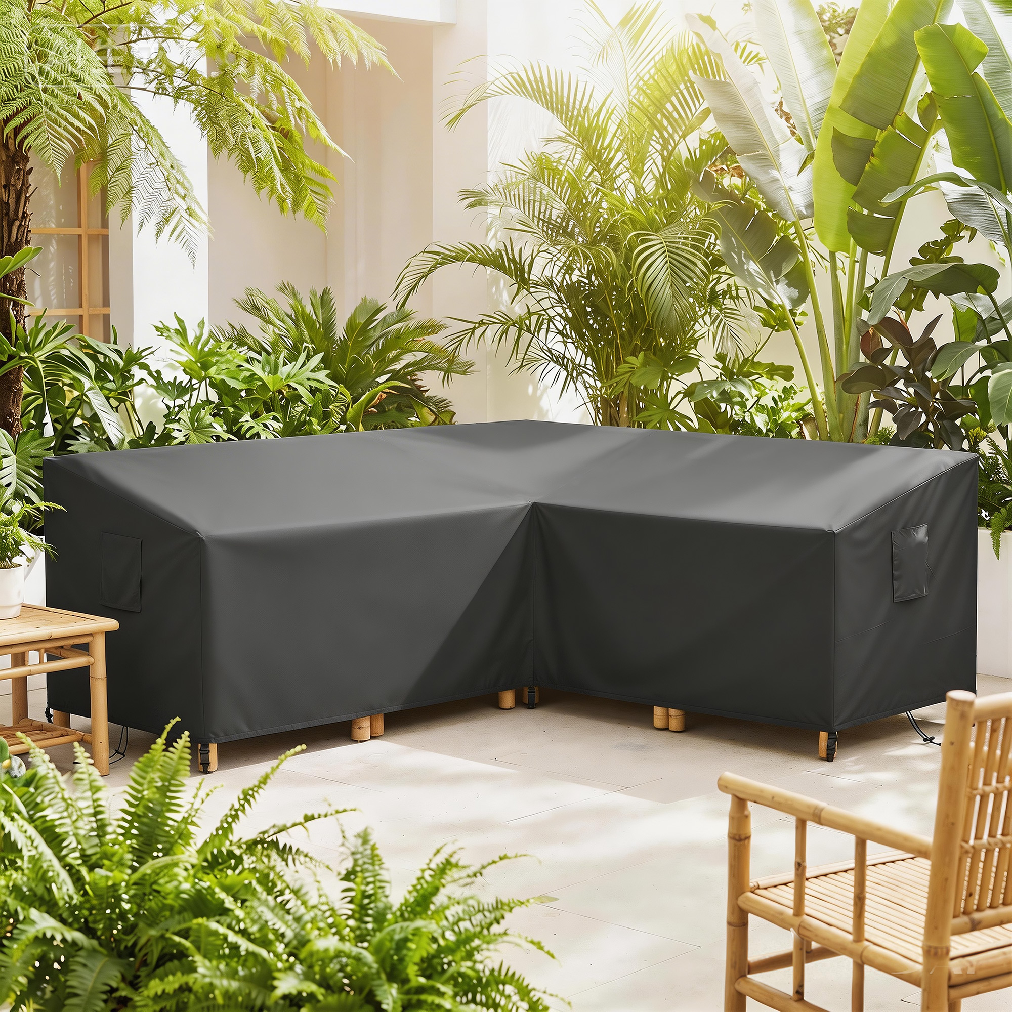 Schutzhülle für Gartenmöbel Winterfest Wasserdicht V-förmig Anti-UV Abdeckung 420D Oxford Gewebe 216x216x78 cm Schwarz