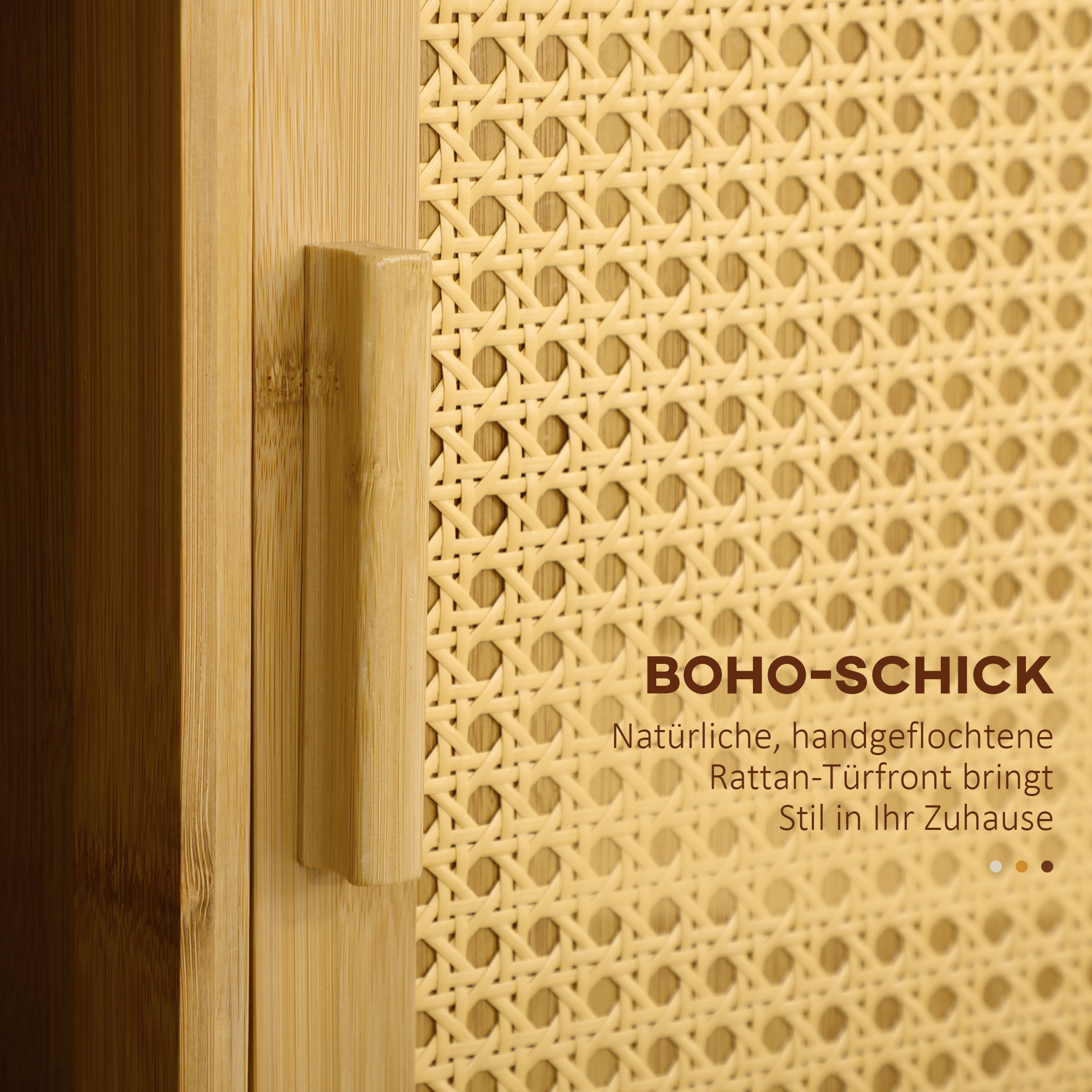 Küchenwagen aus Bambus, Mehrzweckwagen, Sevierwagen, 2 Schubladen, 1 Schrank,  2 Regale, Natur