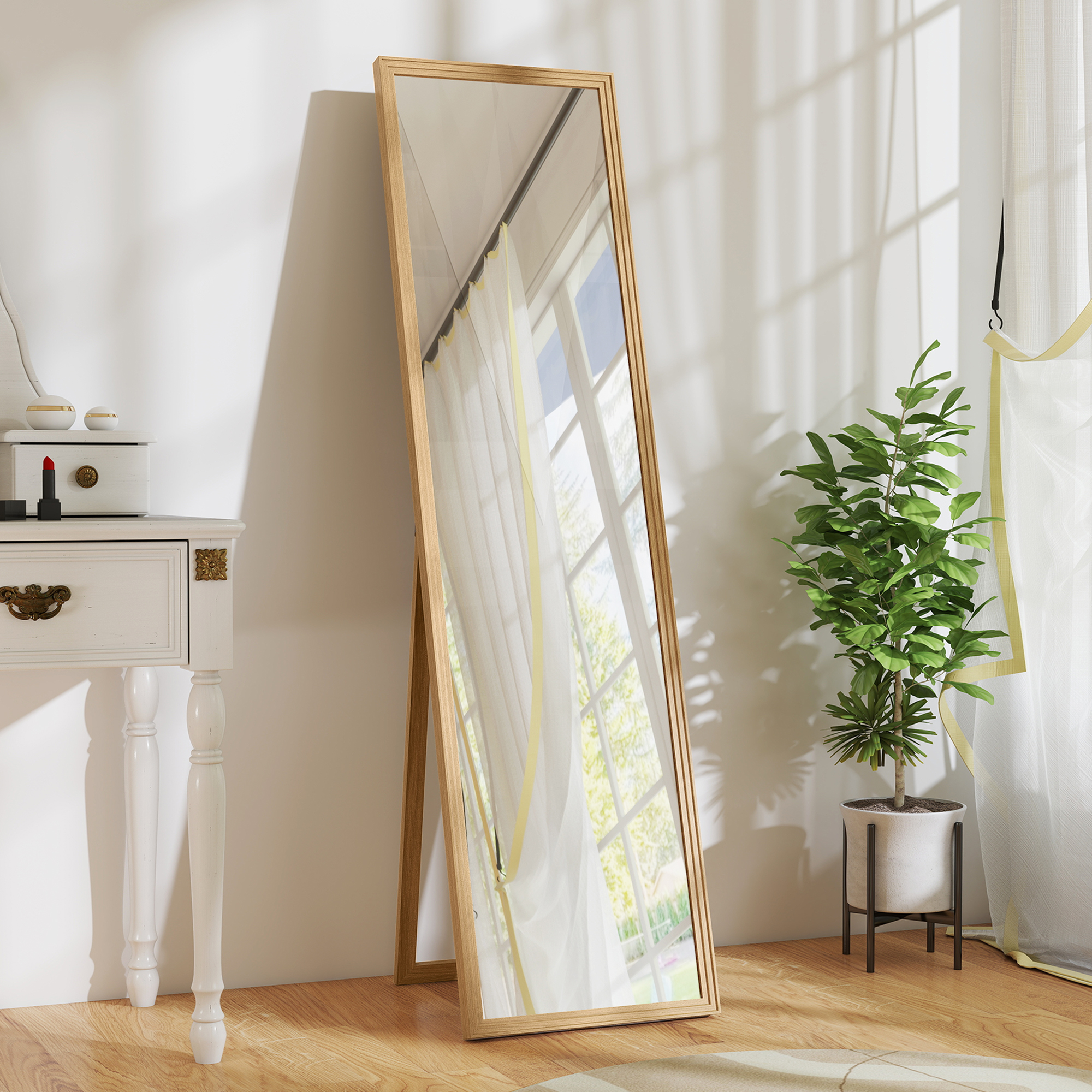 Ganzkörperspiegel mit Ständer, freistehend, 40 cm x 150 cm, Natur